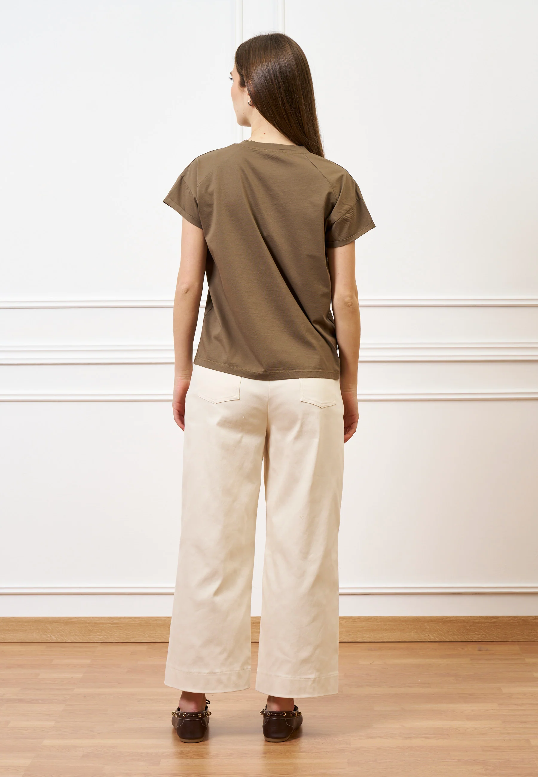 Pantalone con fondo ampio in cotone - AVORIO - Image 9