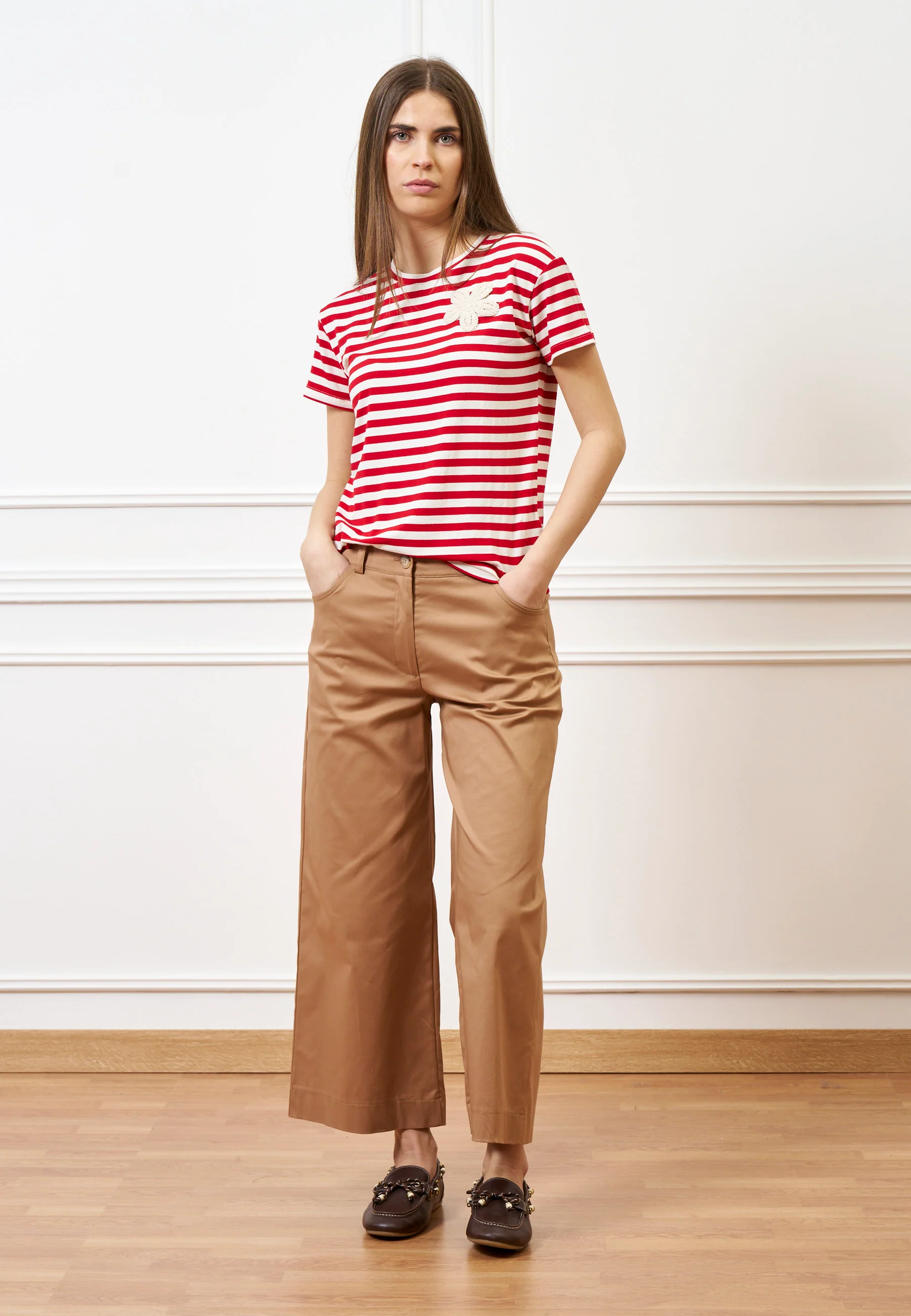 Pantalone con fondo ampio in cotone - NOCCIOLA - Image 10
