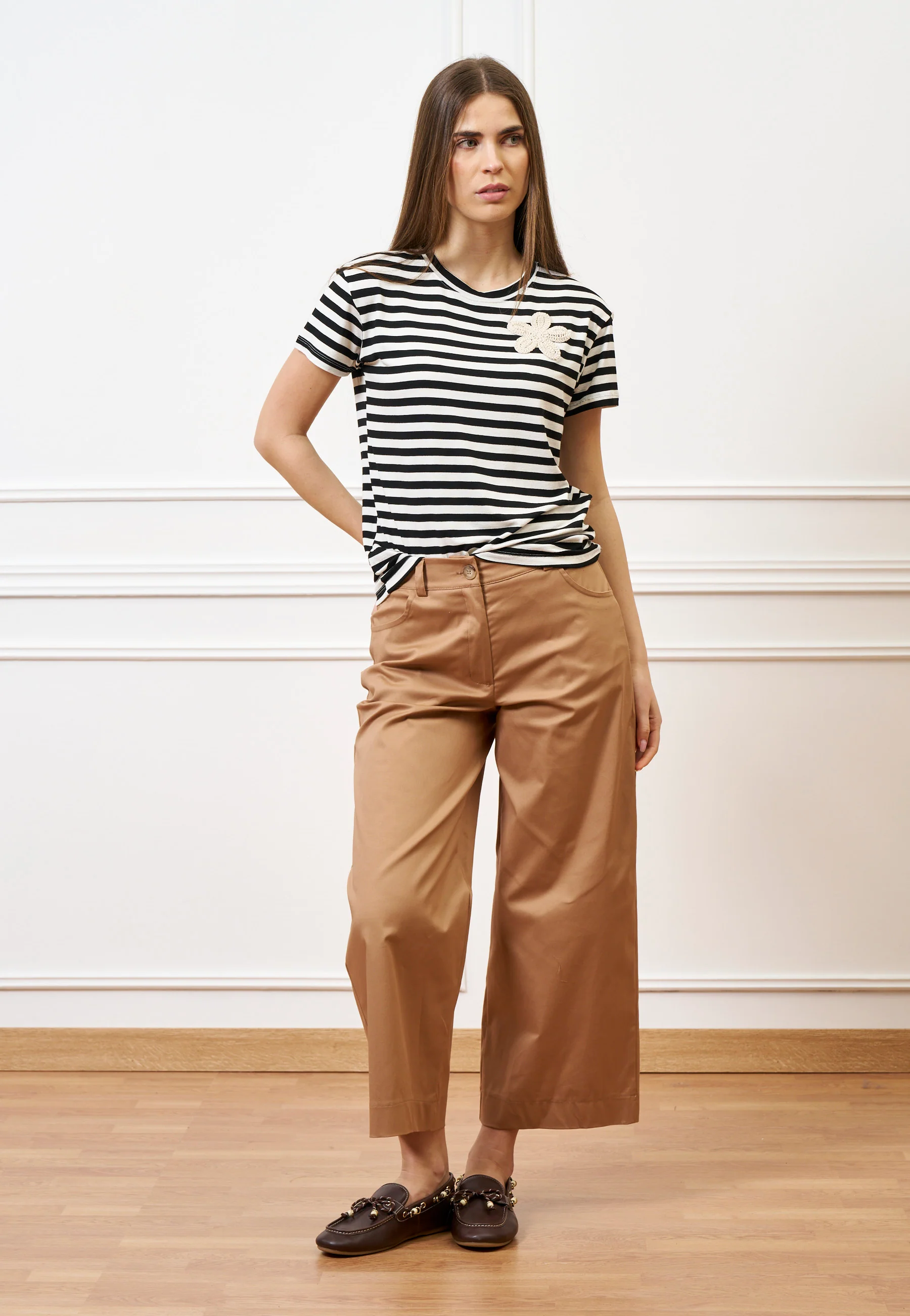 Pantalone con fondo ampio in cotone - NOCCIOLA - Image 14