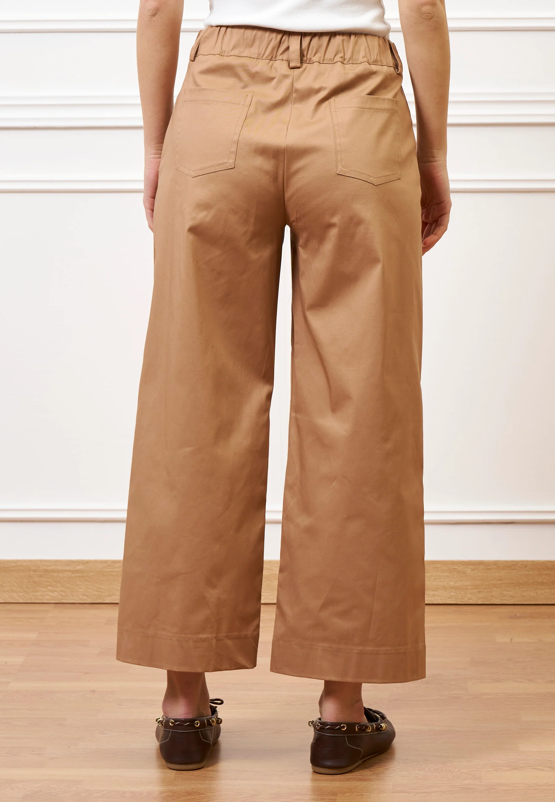 Pantalone con fondo ampio in cotone - NOCCIOLA - Image 4
