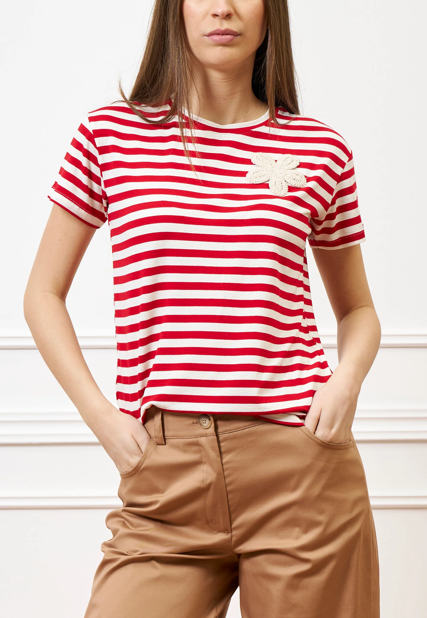 Pantalone con fondo ampio in cotone - NOCCIOLA - Image 8