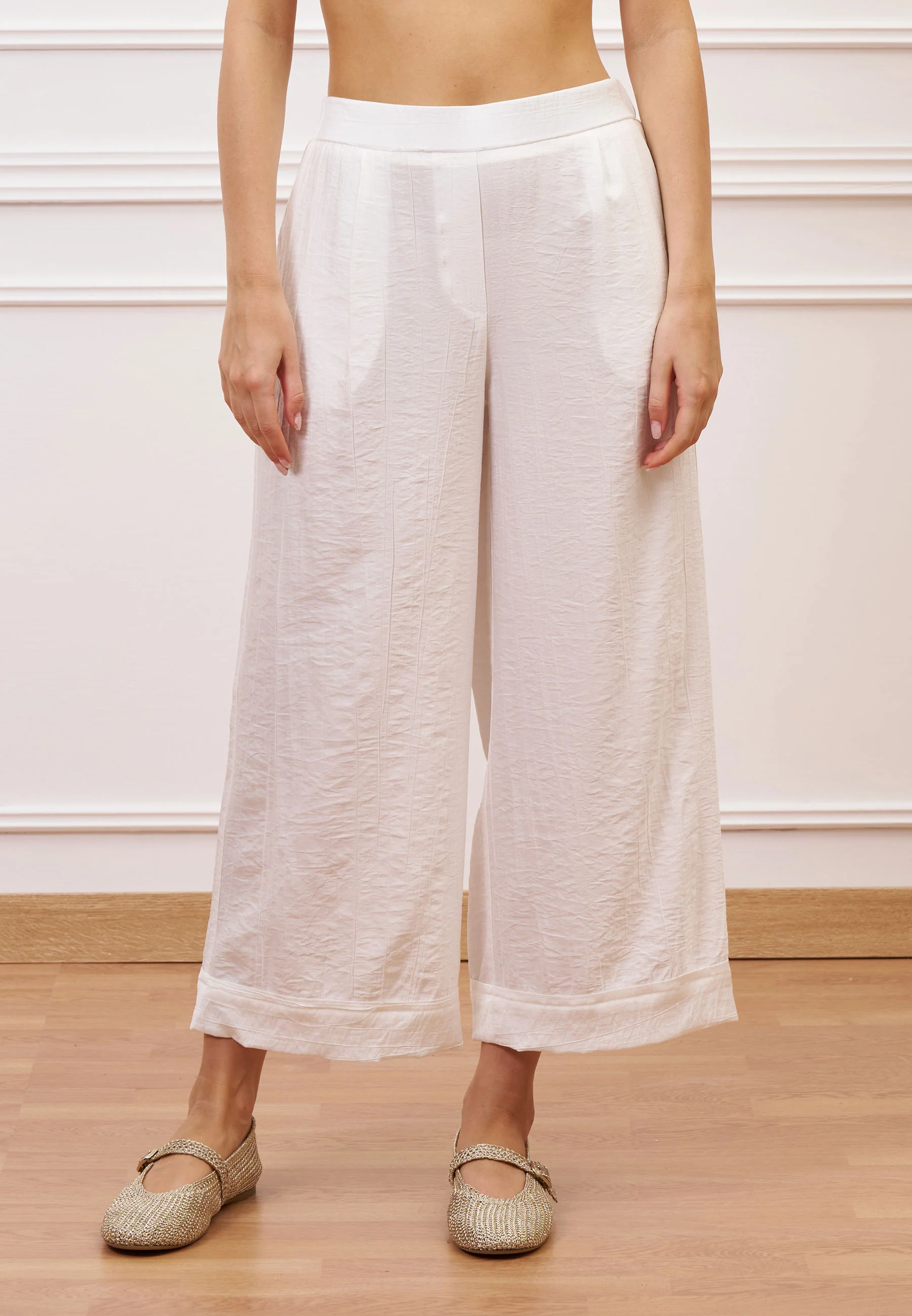 Pantalone crop effetto stropicciato - BIANCO - Image 2