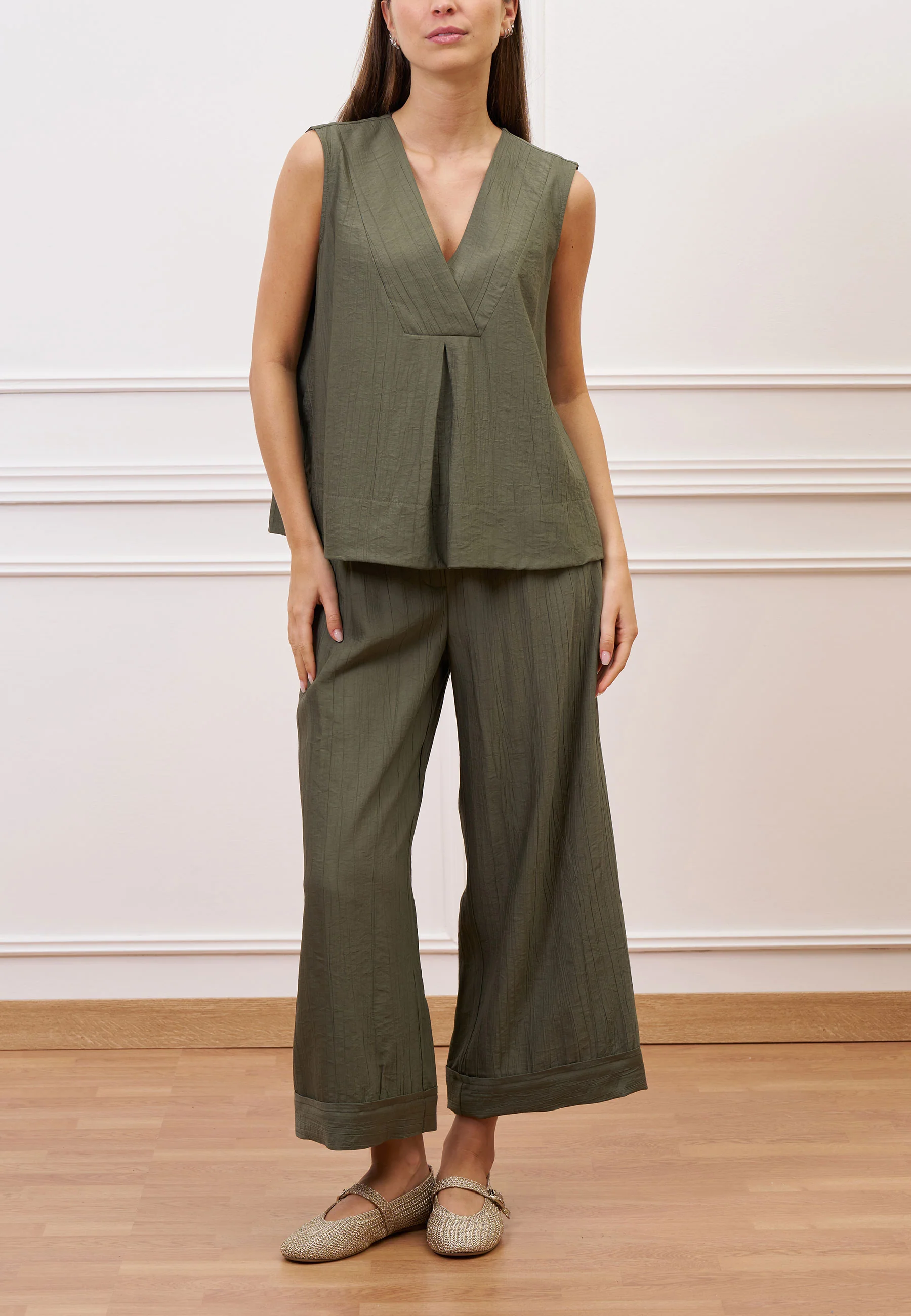 Pantalone crop effetto stropicciato - MILITARE - Image 2