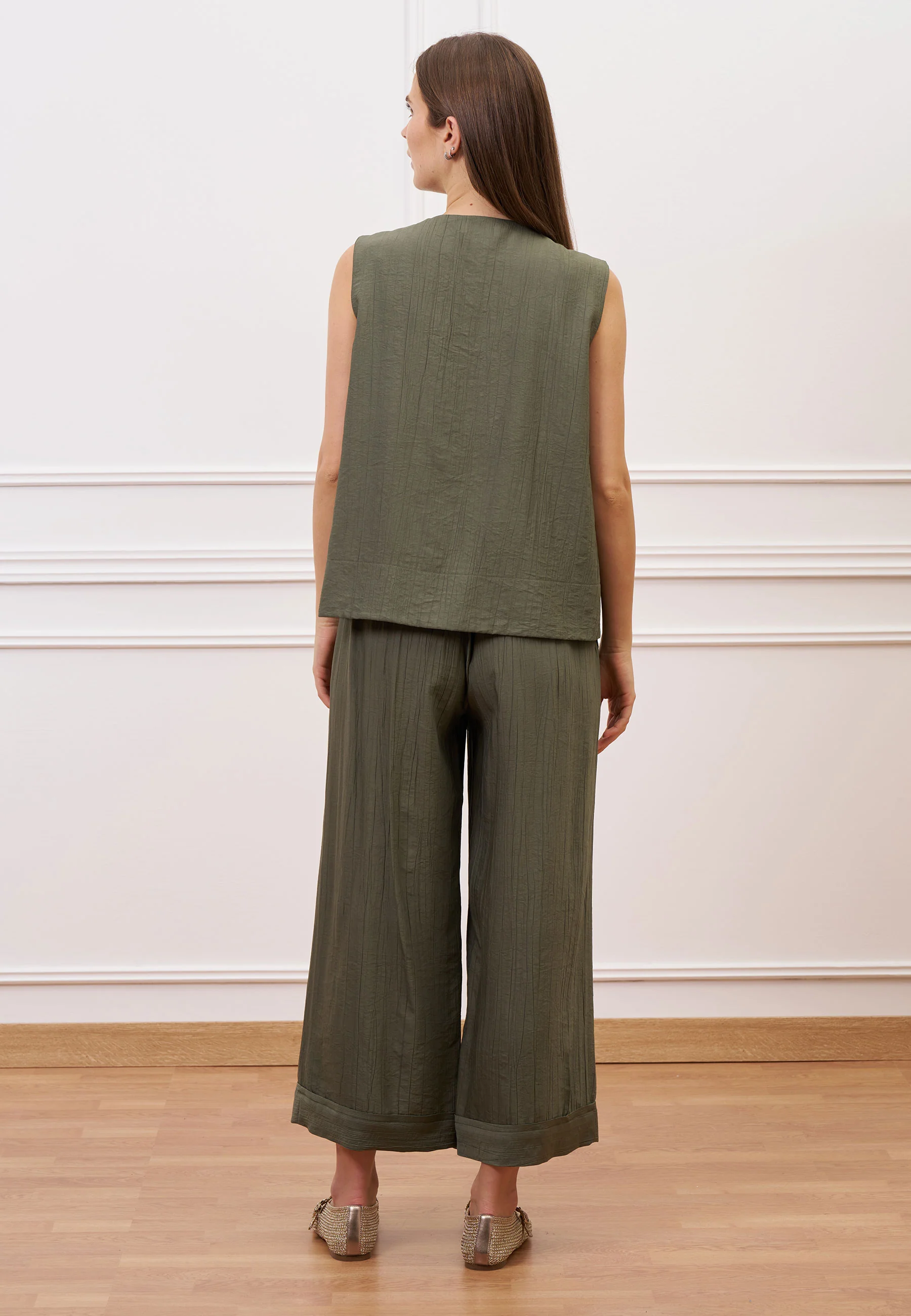 Pantalone crop effetto stropicciato - MILITARE - Image 4