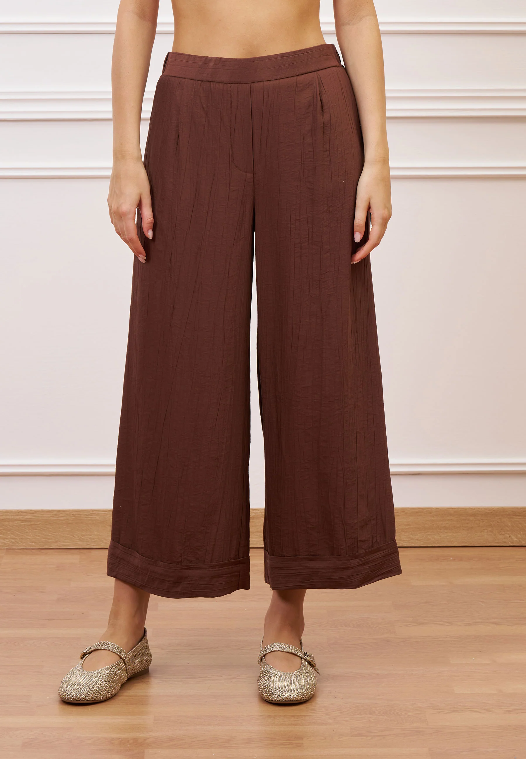 Pantalone crop effetto stropicciato - NOCCIOLA - Image 2