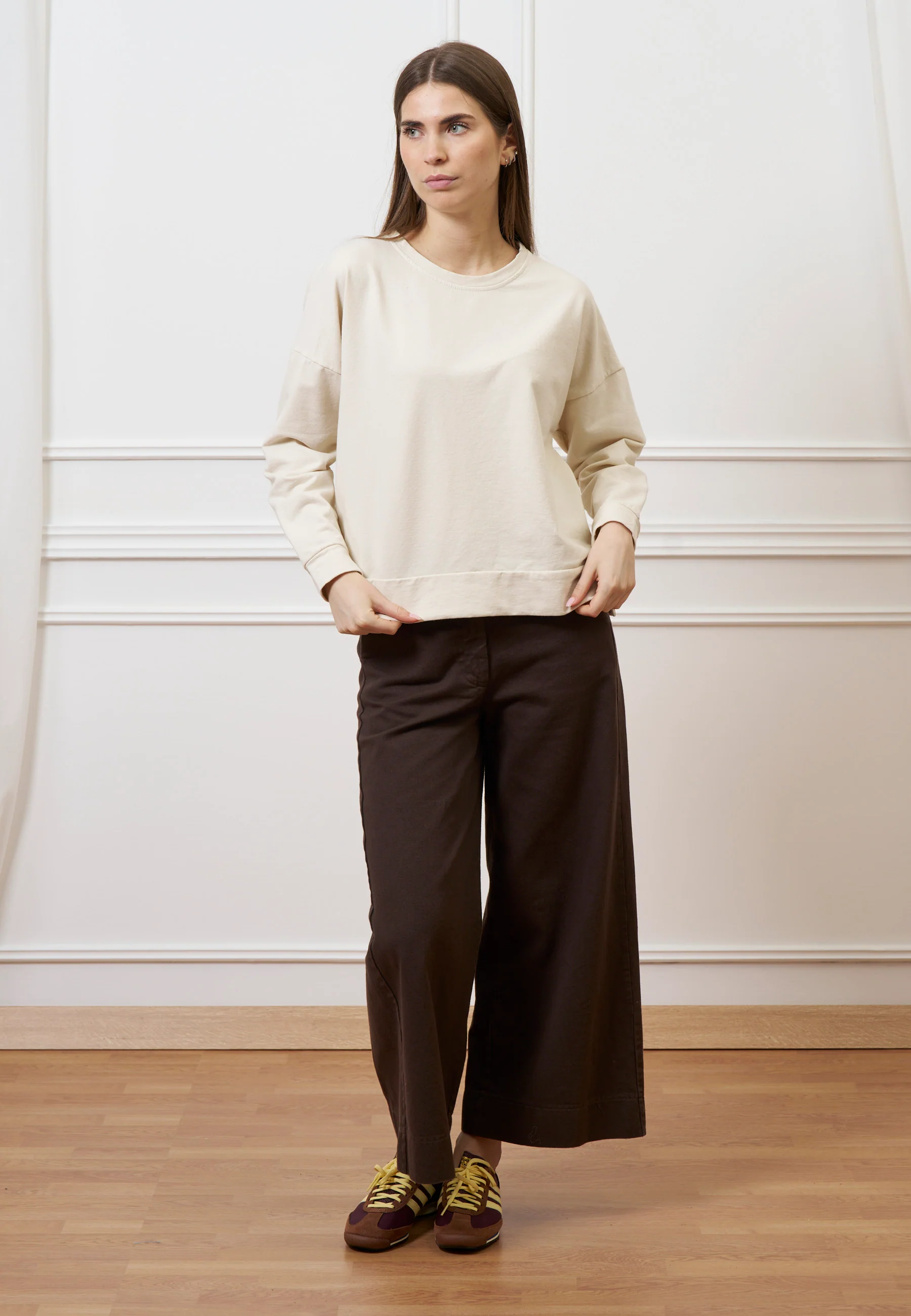 Pantalone cropped in gabardina - MARRONE - Image 4