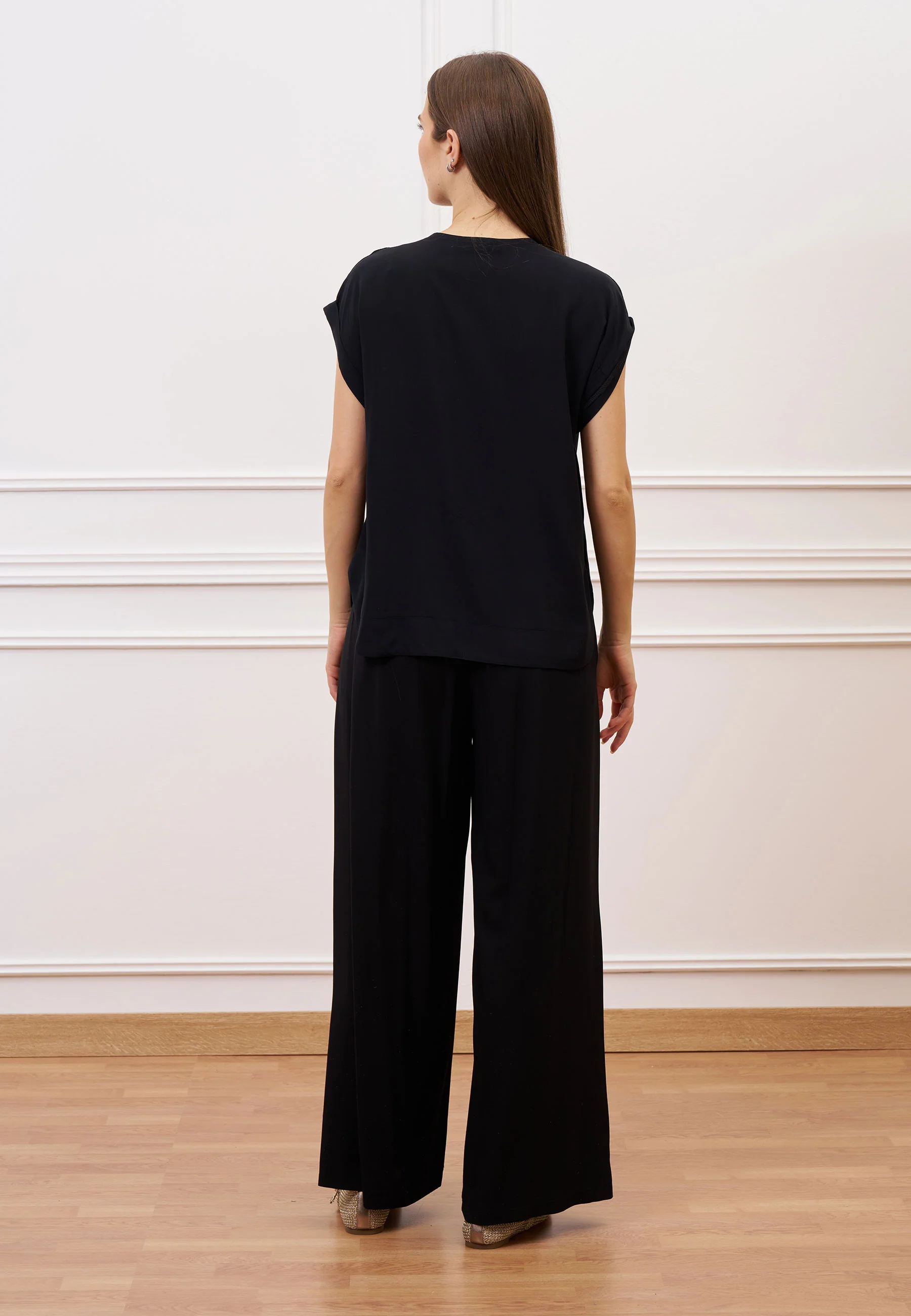 Pantalone fluido in viscosa - NERO - Image 6