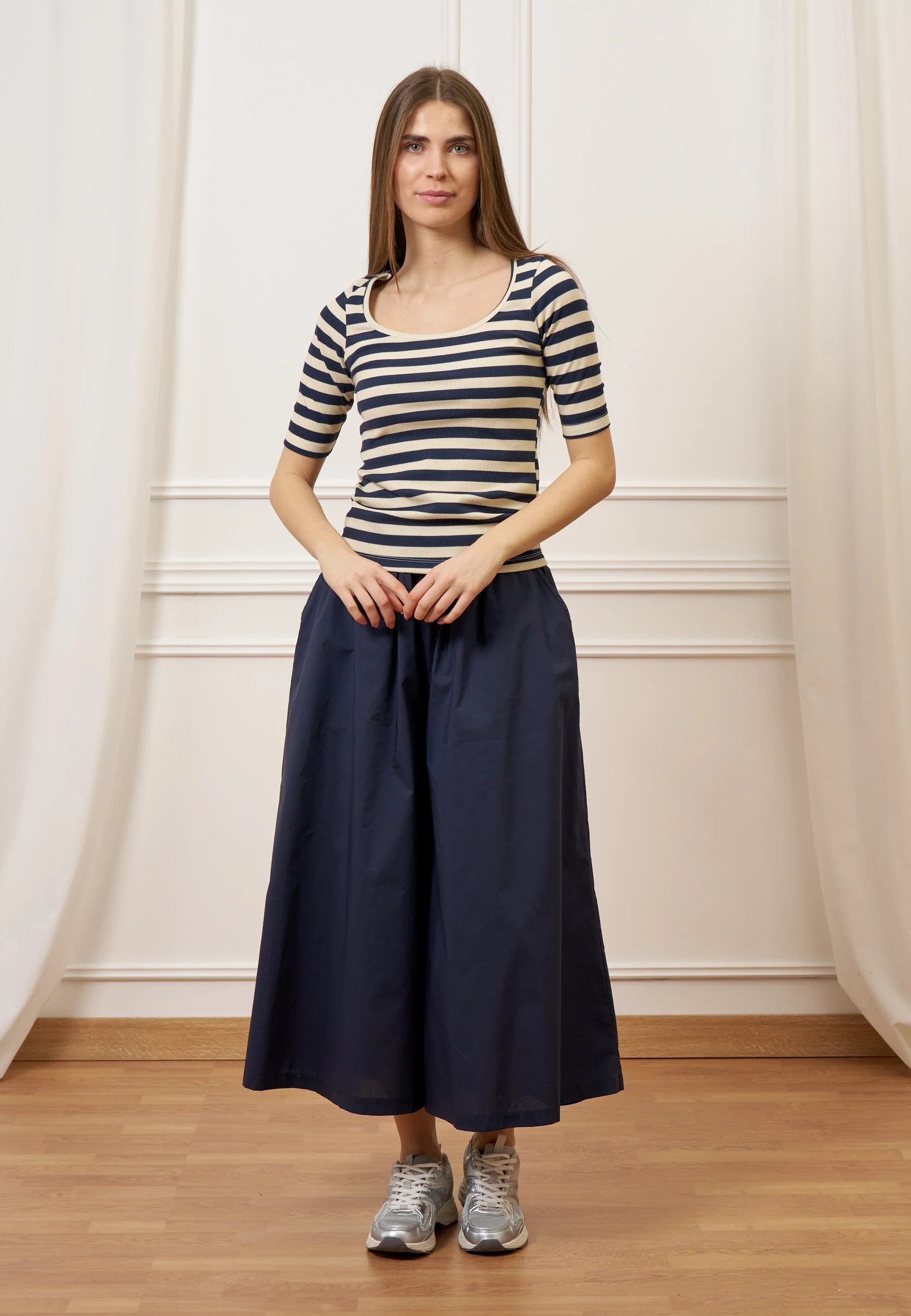 Pantalone gonna ampio in popeline - BLU - Image 3