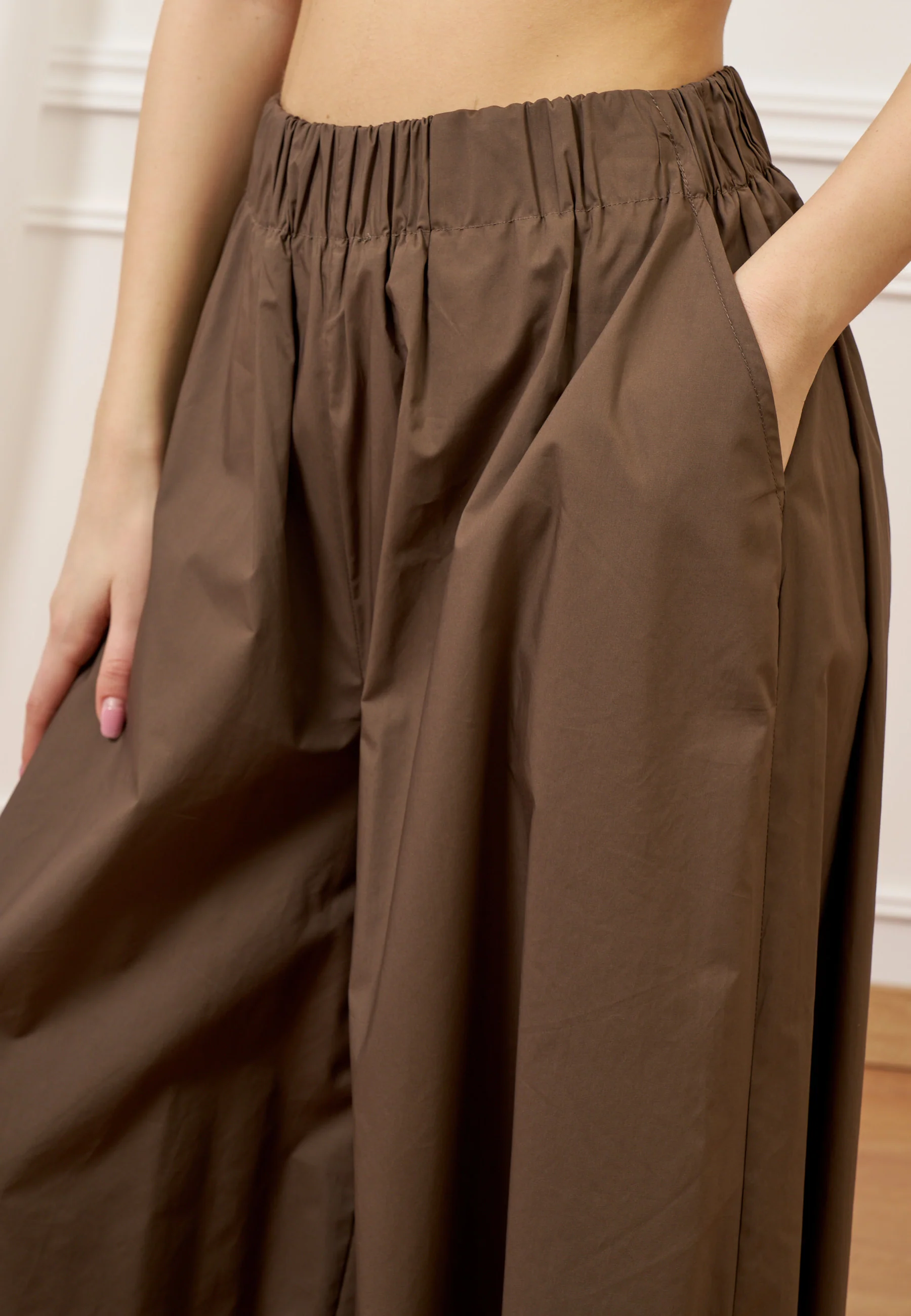 Pantalone gonna ampio in popeline - MARRONE - Image 3