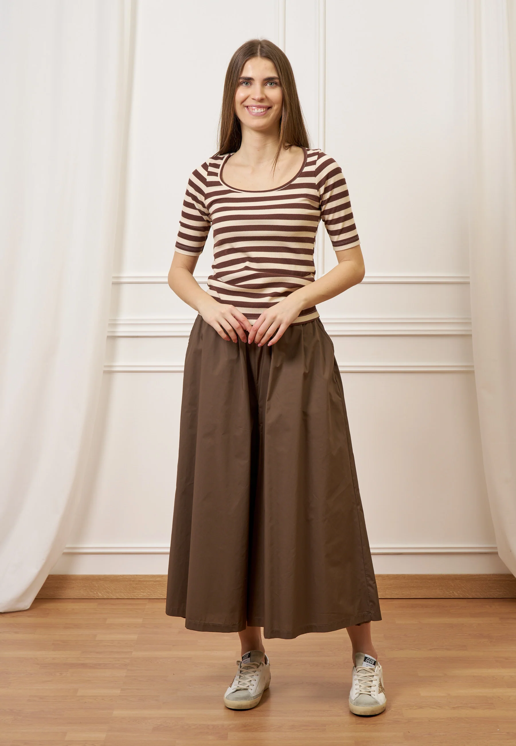 Pantalone gonna ampio in popeline - MARRONE - Image 4