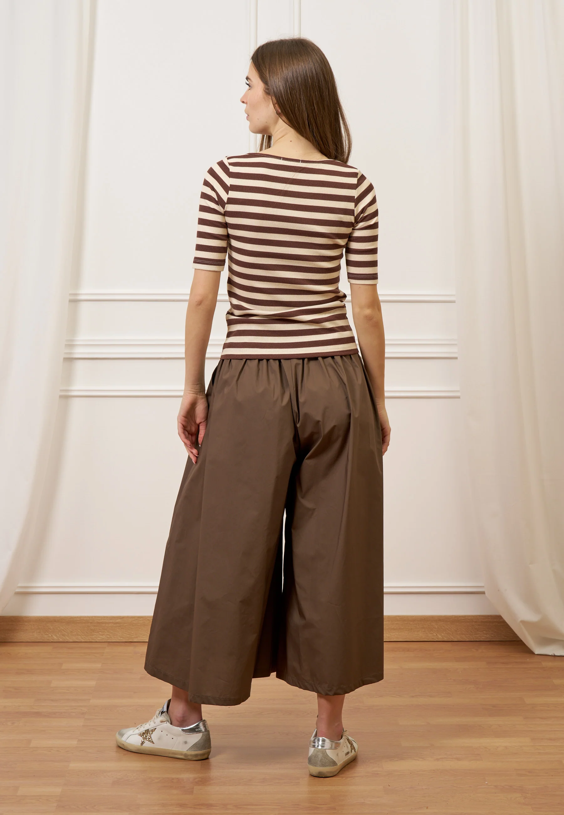 Pantalone gonna ampio in popeline - MARRONE - Image 7