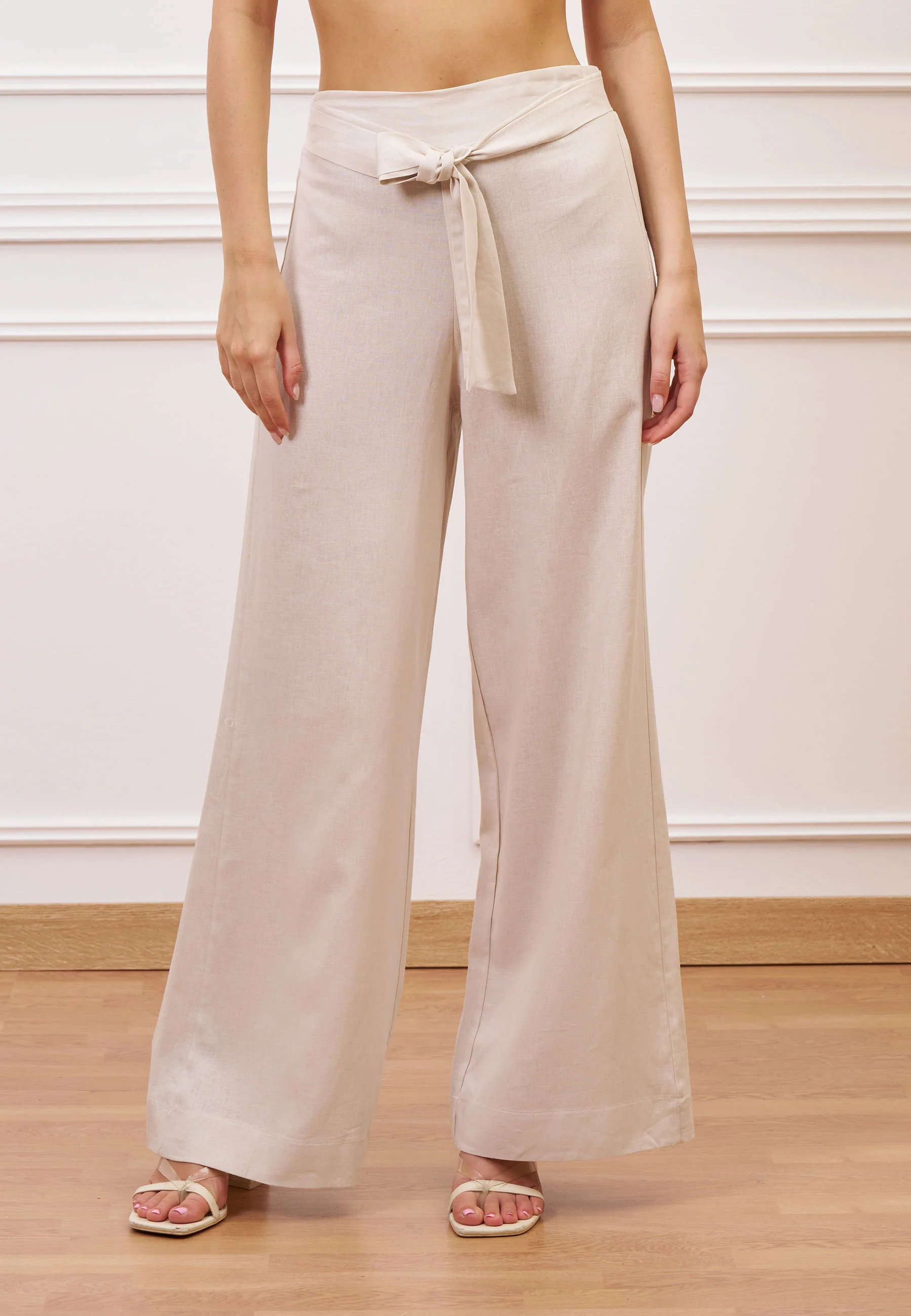 Pantalone in misto lino con fusciacca - AVORIO - Image 2
