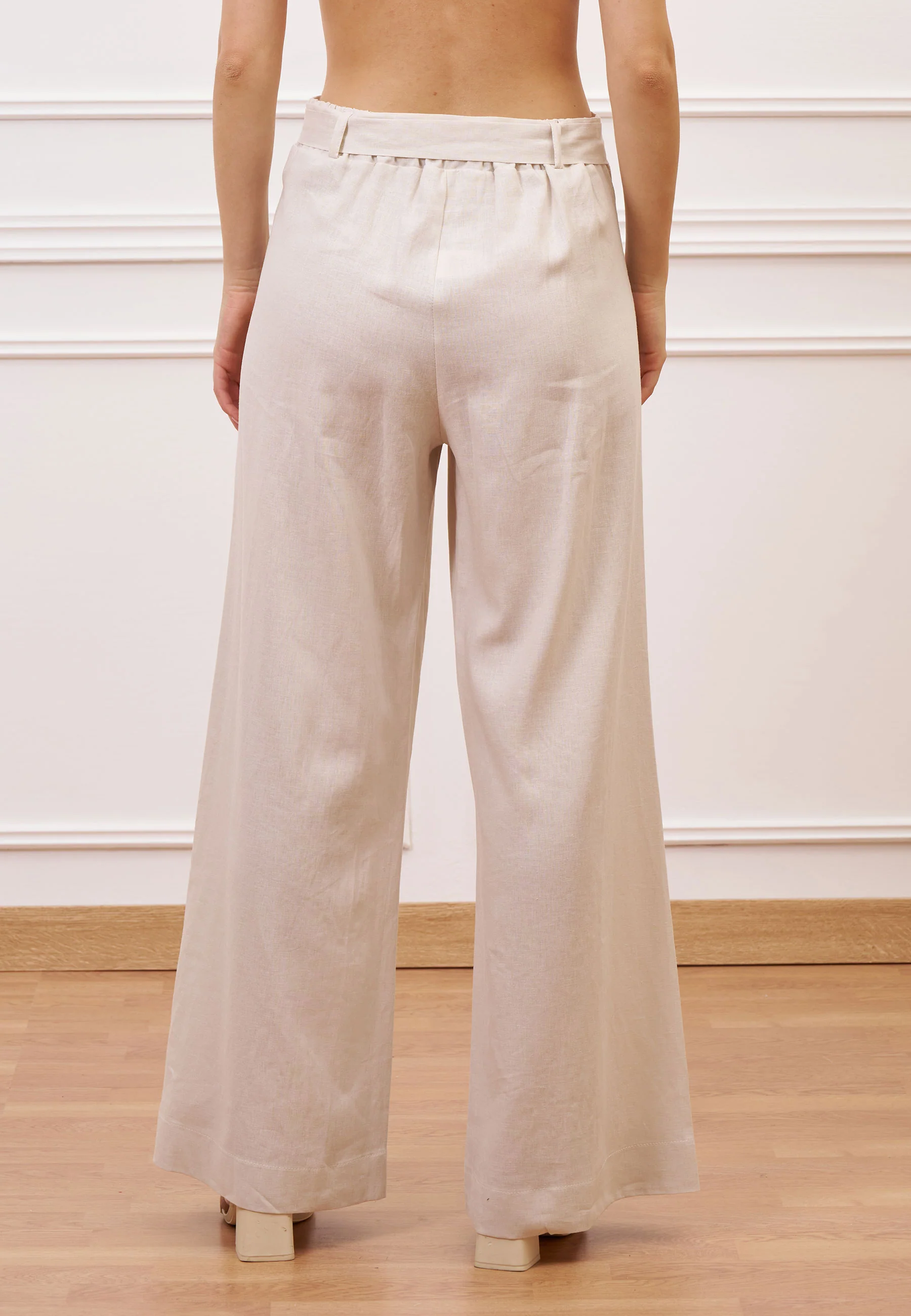 Pantalone in misto lino con fusciacca - AVORIO - Image 6