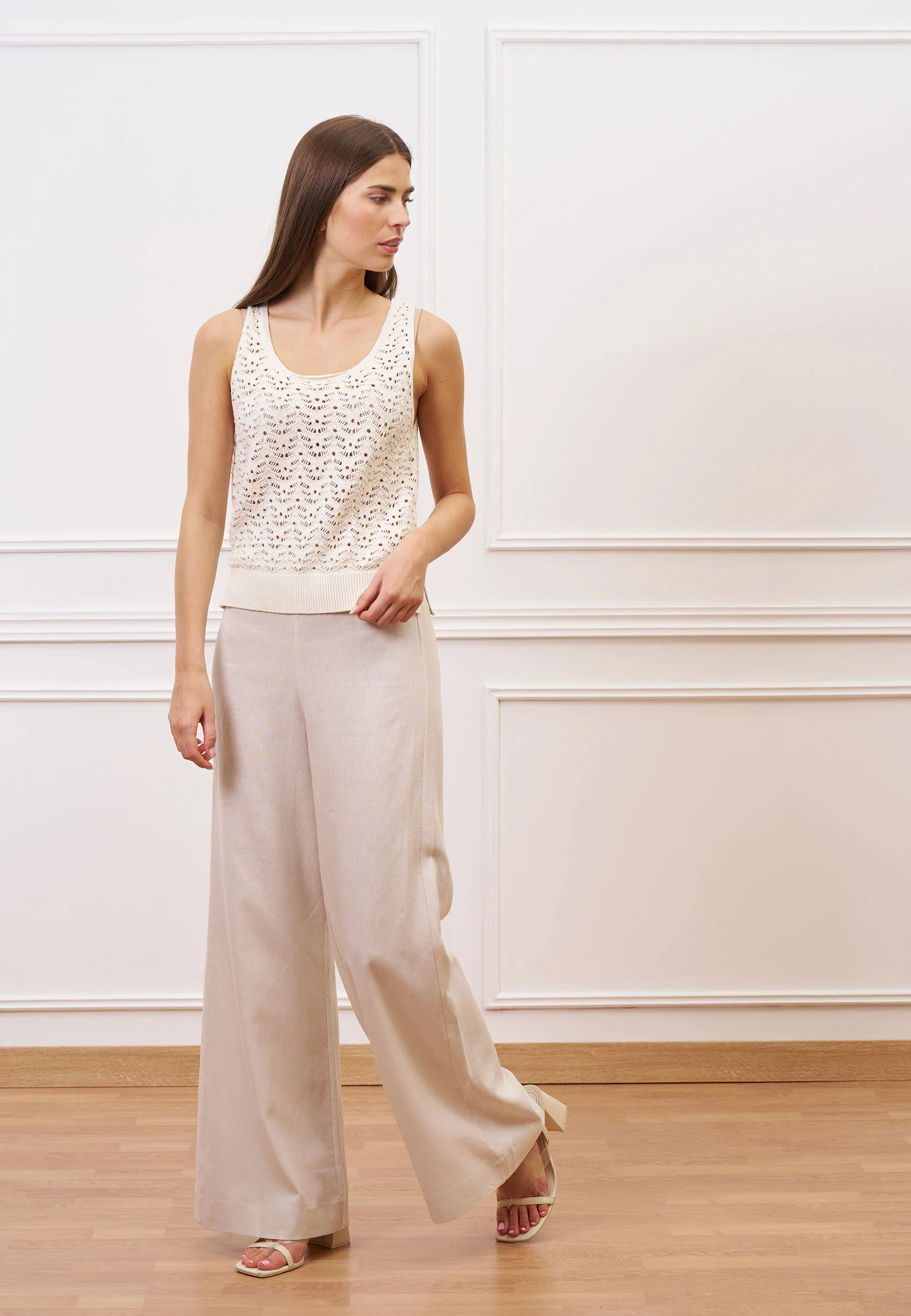 Pantalone in misto lino con fusciacca - AVORIO - Image 8