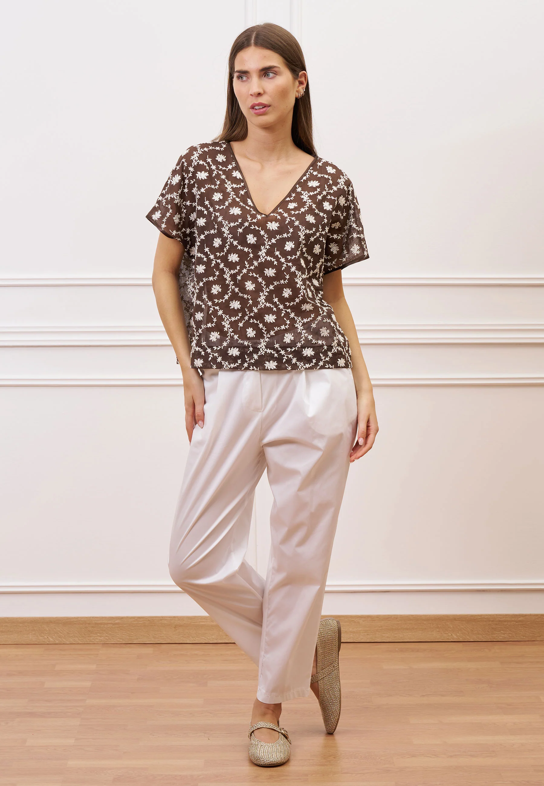 Pantalone in popeline con pince - BIANCO - Image 10