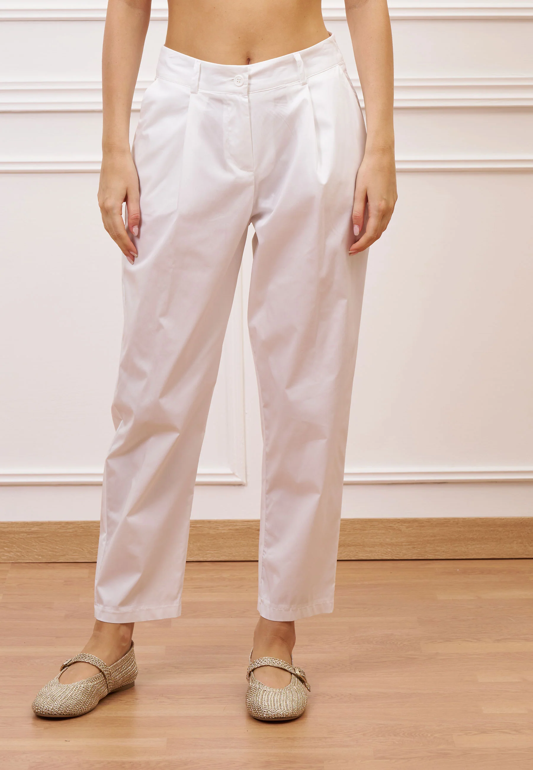 Pantalone in popeline con pince - BIANCO - Image 2