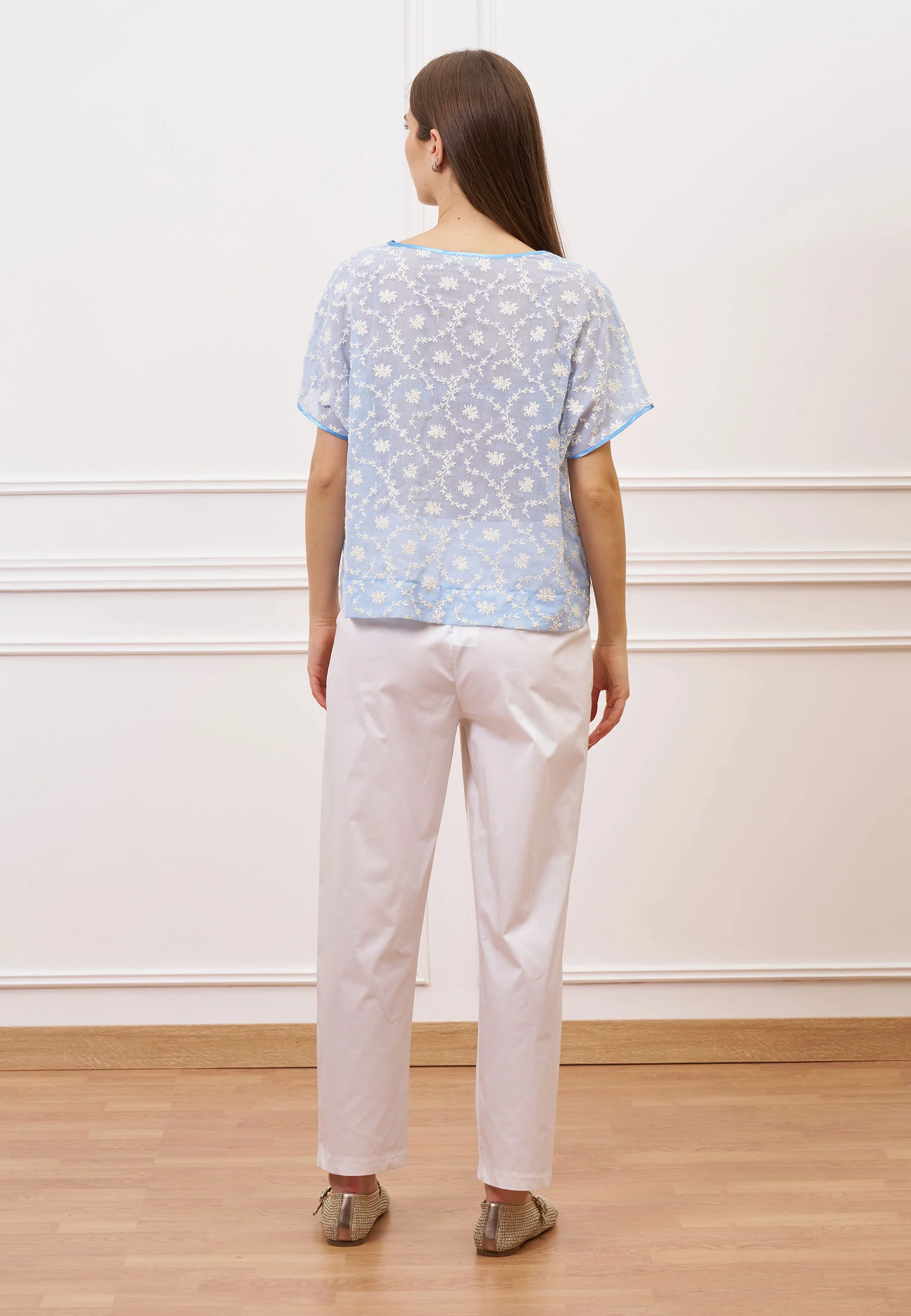 Pantalone in popeline con pince - BIANCO - Image 7