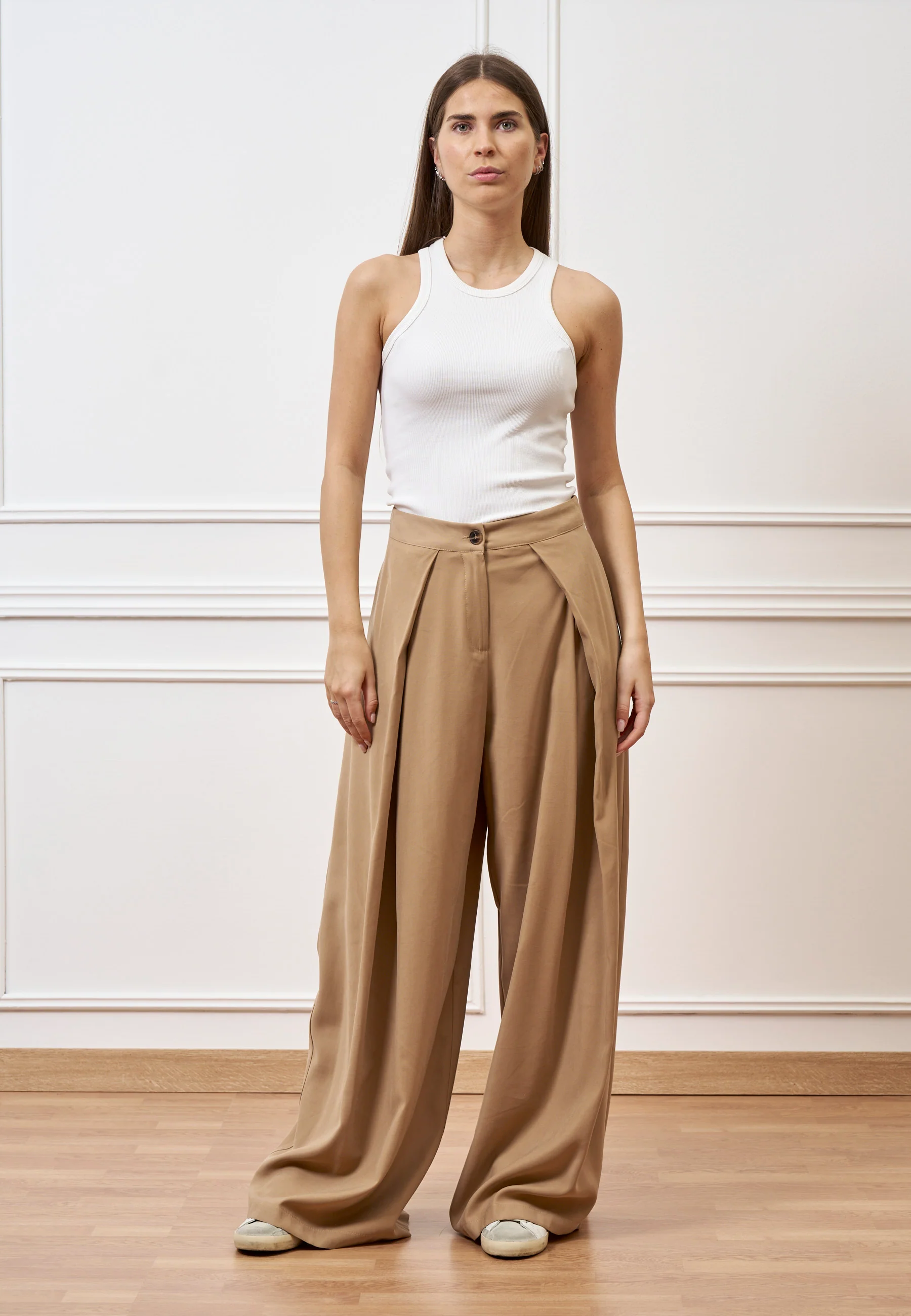 Pantalone largo con pince - CAMMELLO - Image 5