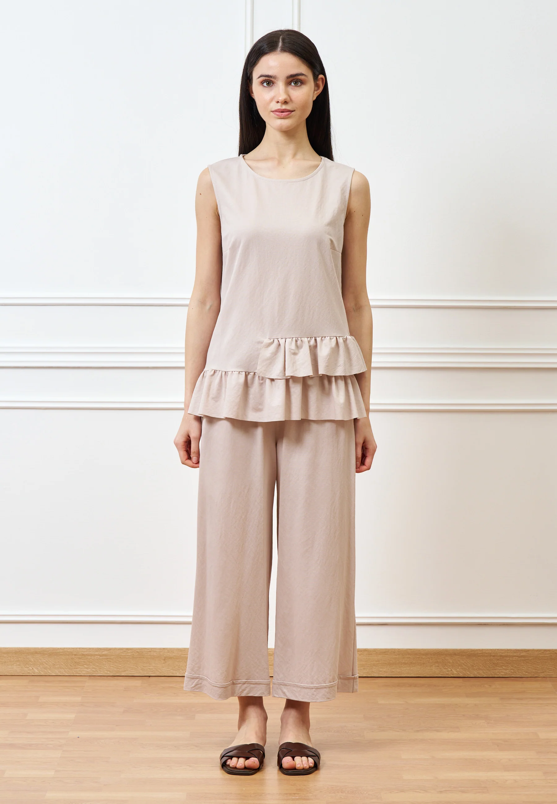 Pantalone palazzo alla caviglia - BEIGE