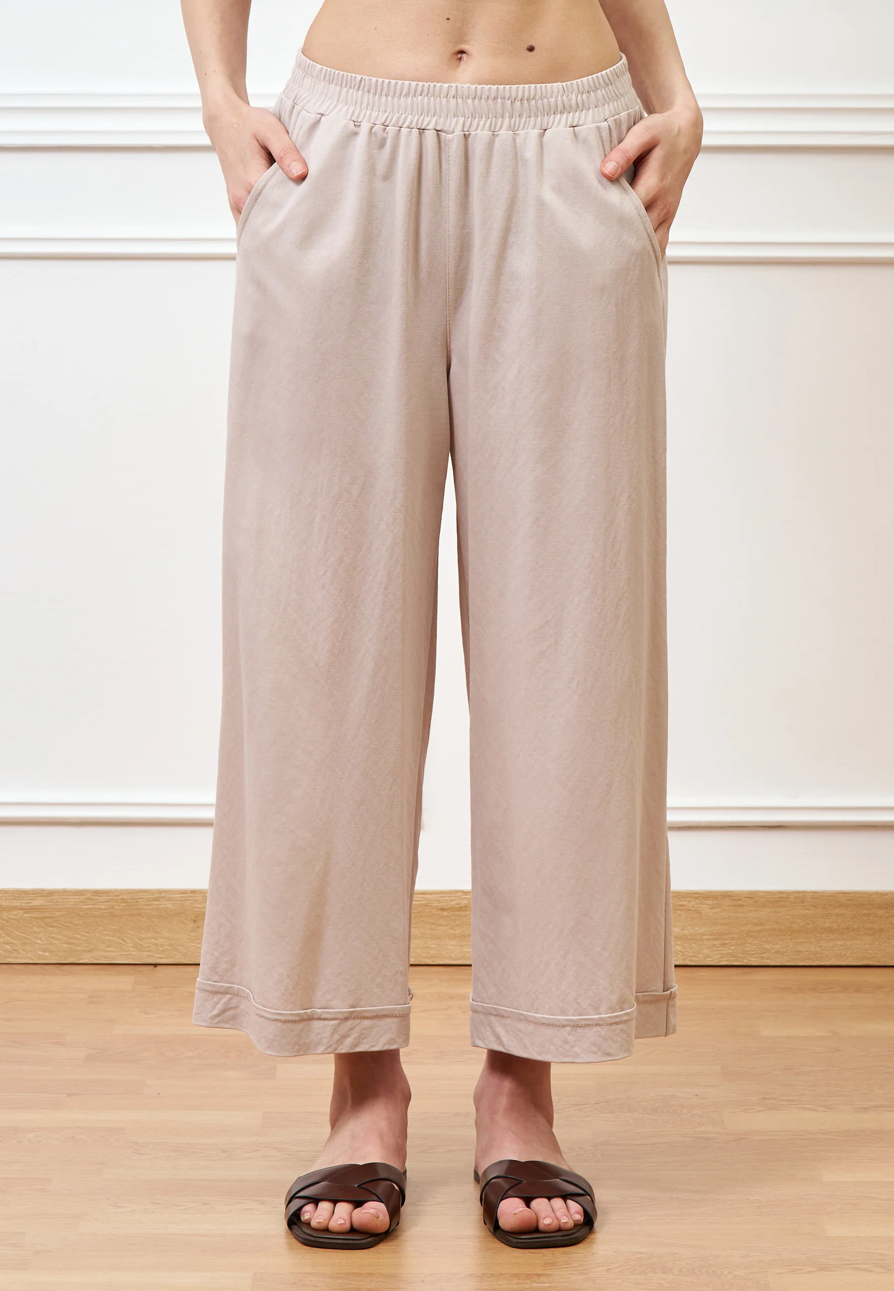Pantalone palazzo alla caviglia - BEIGE - Image 2