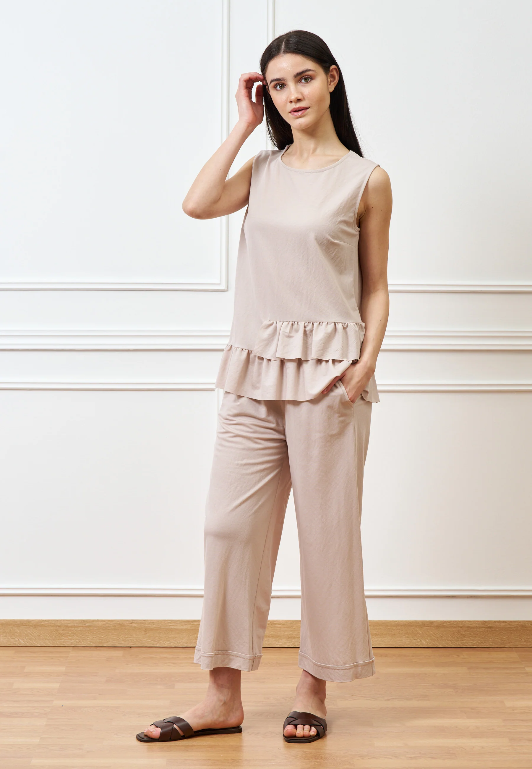 Pantalone palazzo alla caviglia - BEIGE - Image 5