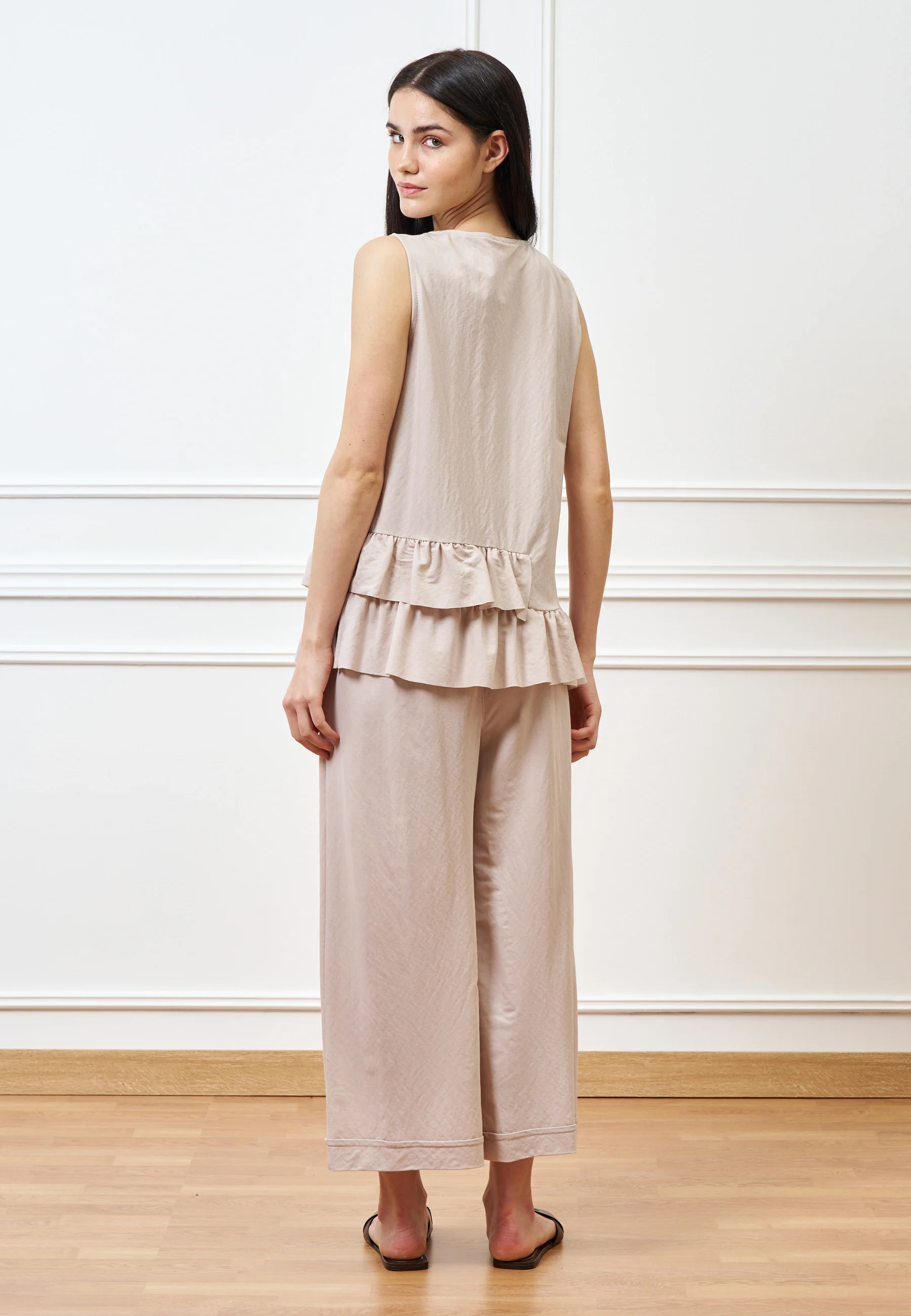 Pantalone palazzo alla caviglia - BEIGE - Image 6