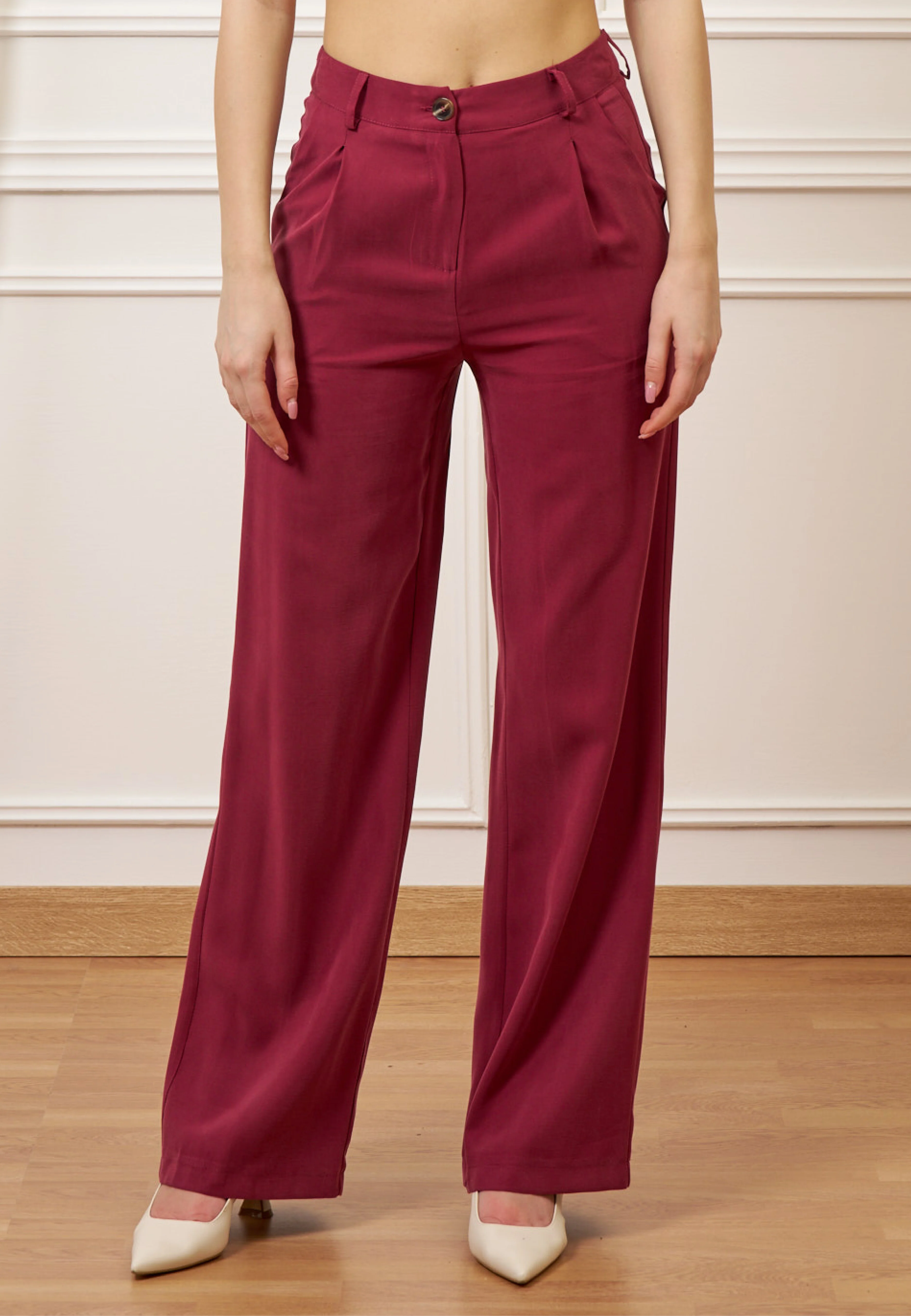 Pantalone palazzo con pinces - BORDEAUX - Image 2