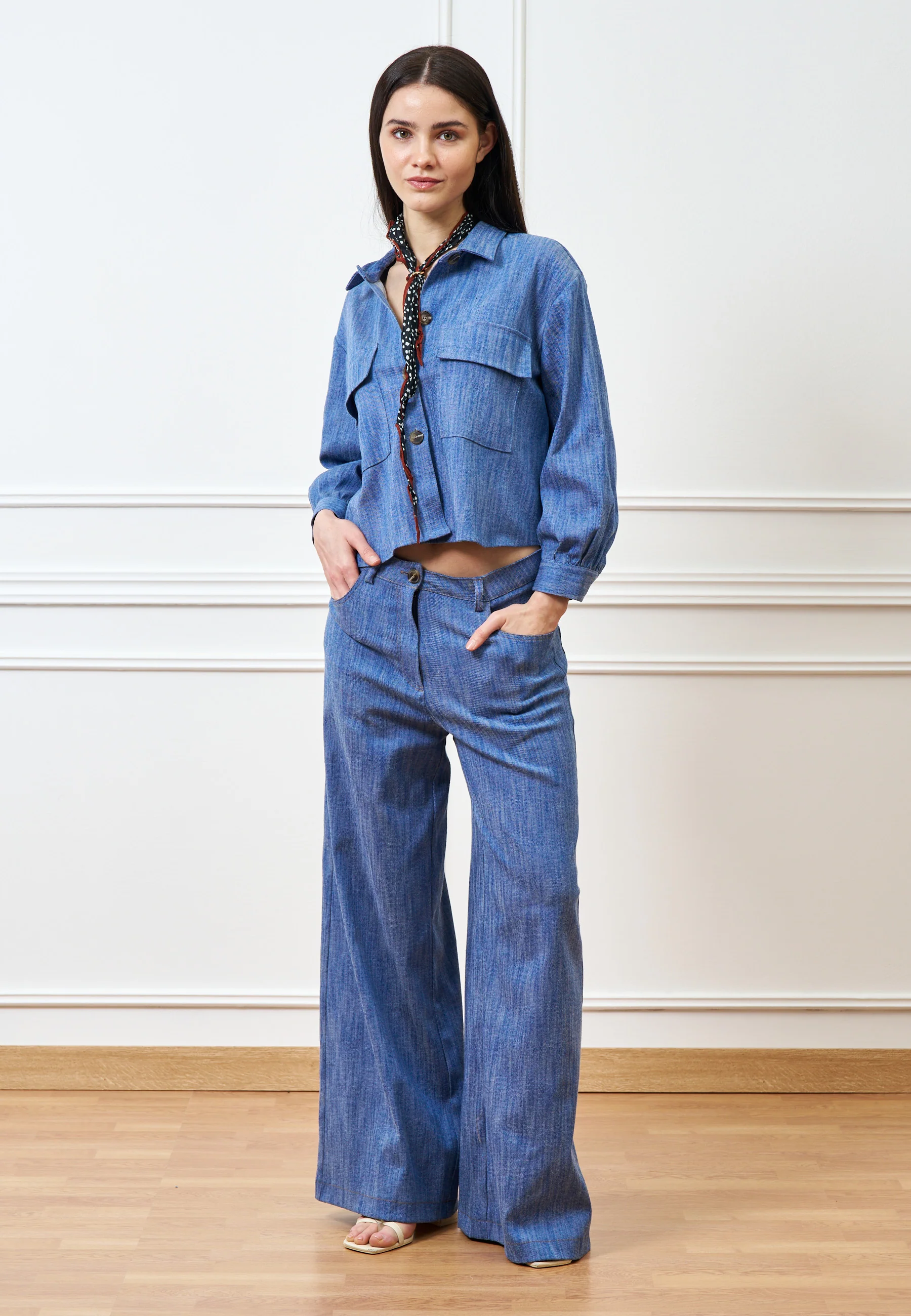 Pantalone palazzo effetto denim - BLU