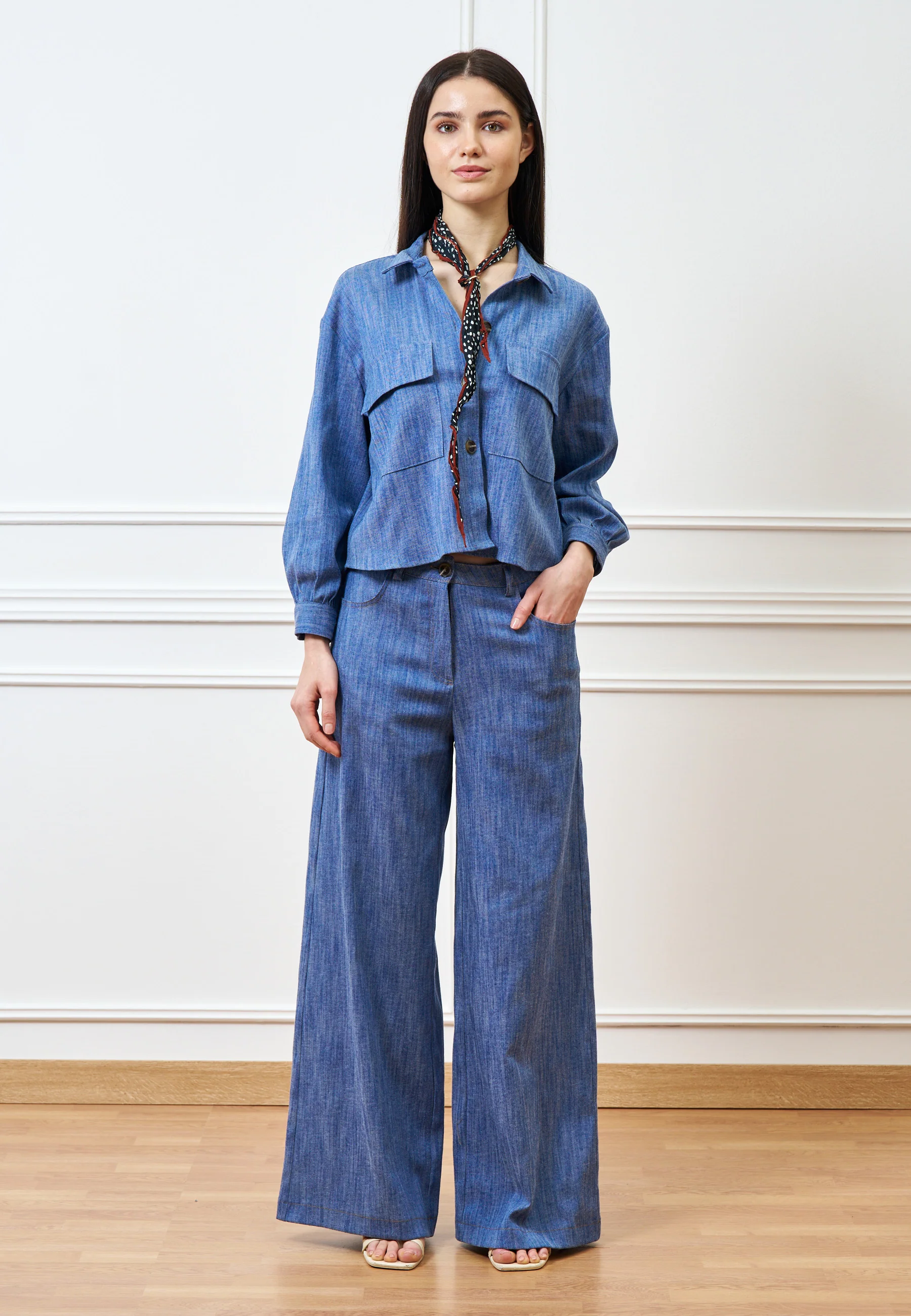 Pantalone palazzo effetto denim - BLU - Image 2