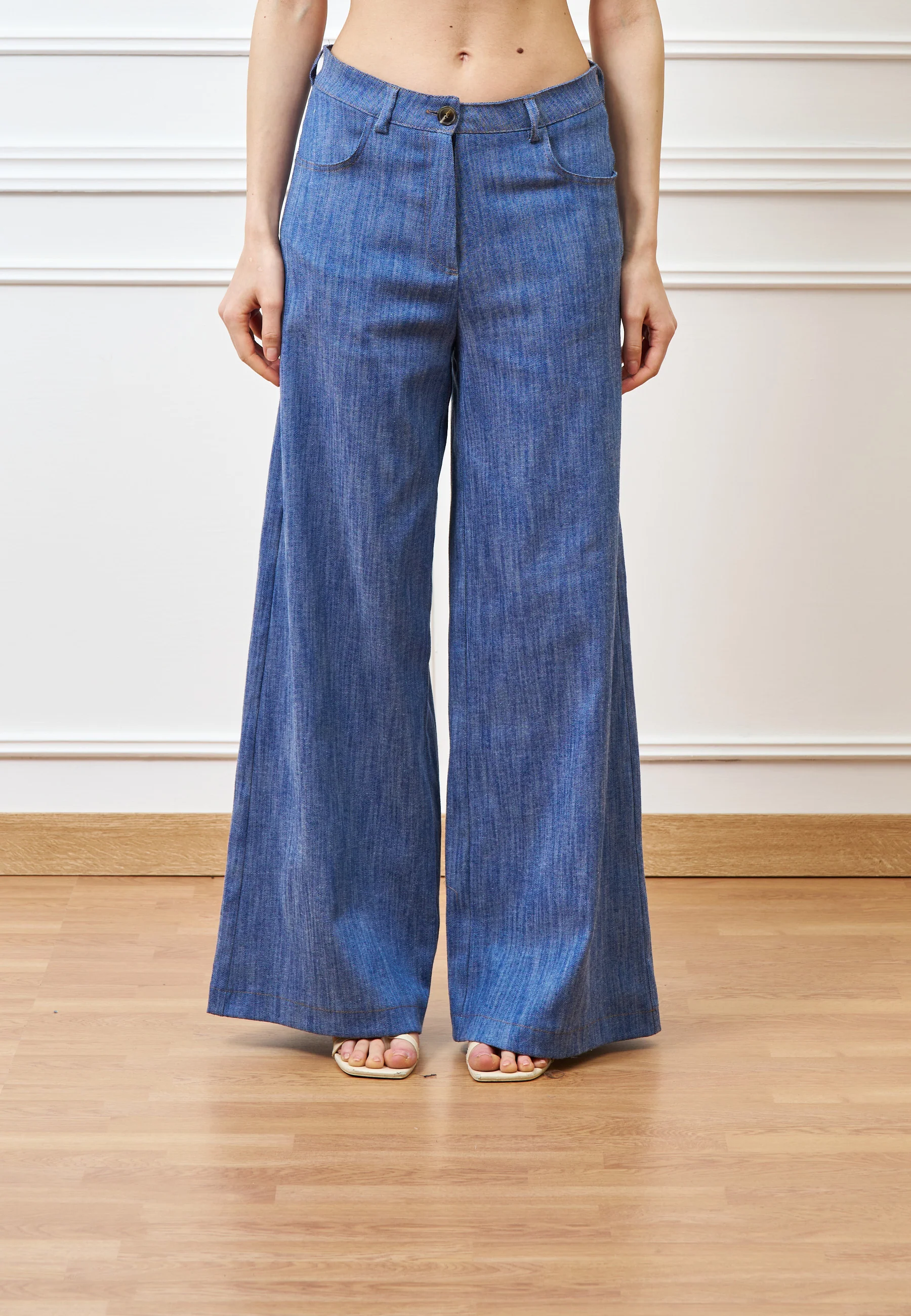Pantalone palazzo effetto denim - BLU - Image 3