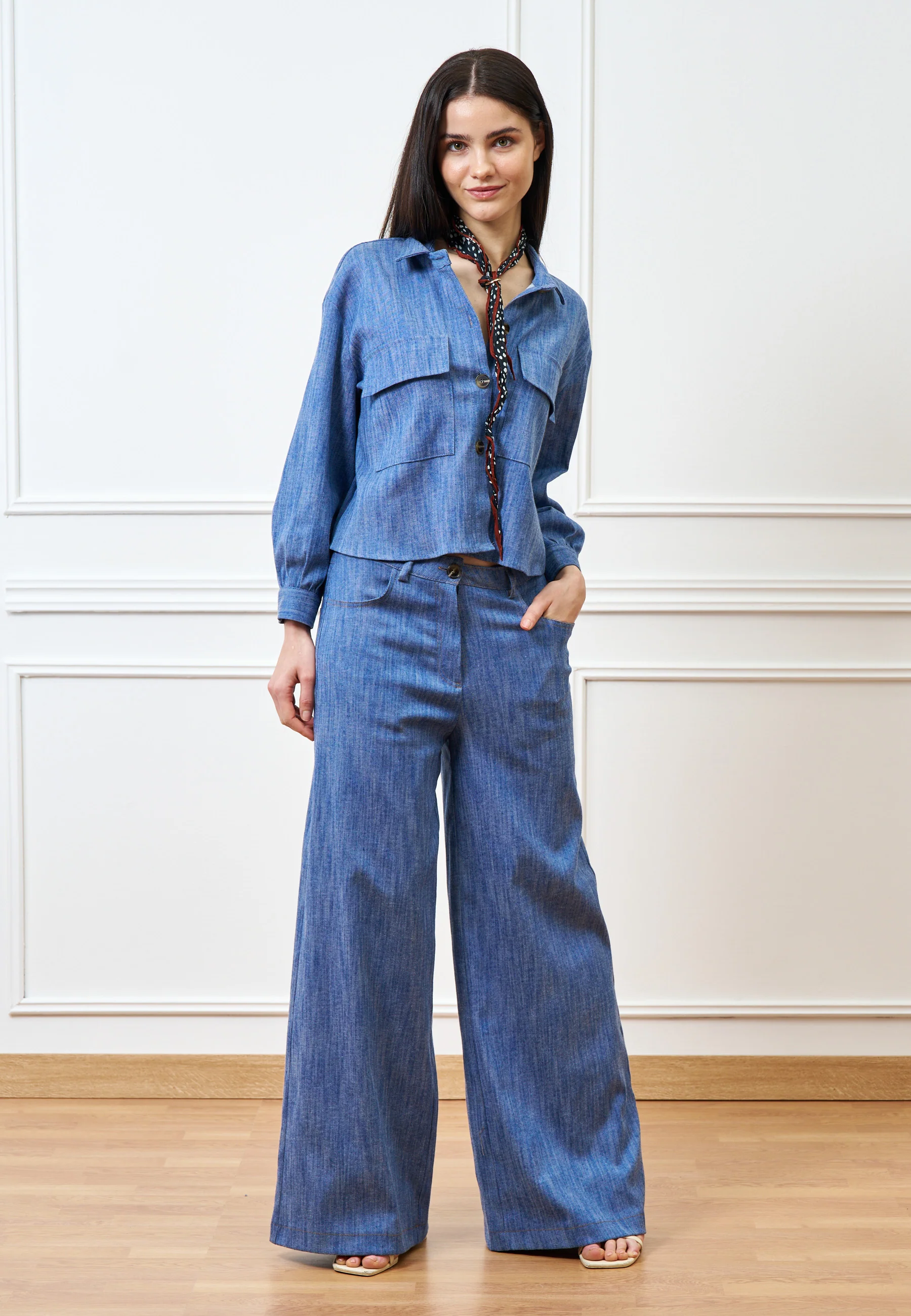 Pantalone palazzo effetto denim - BLU - Image 4