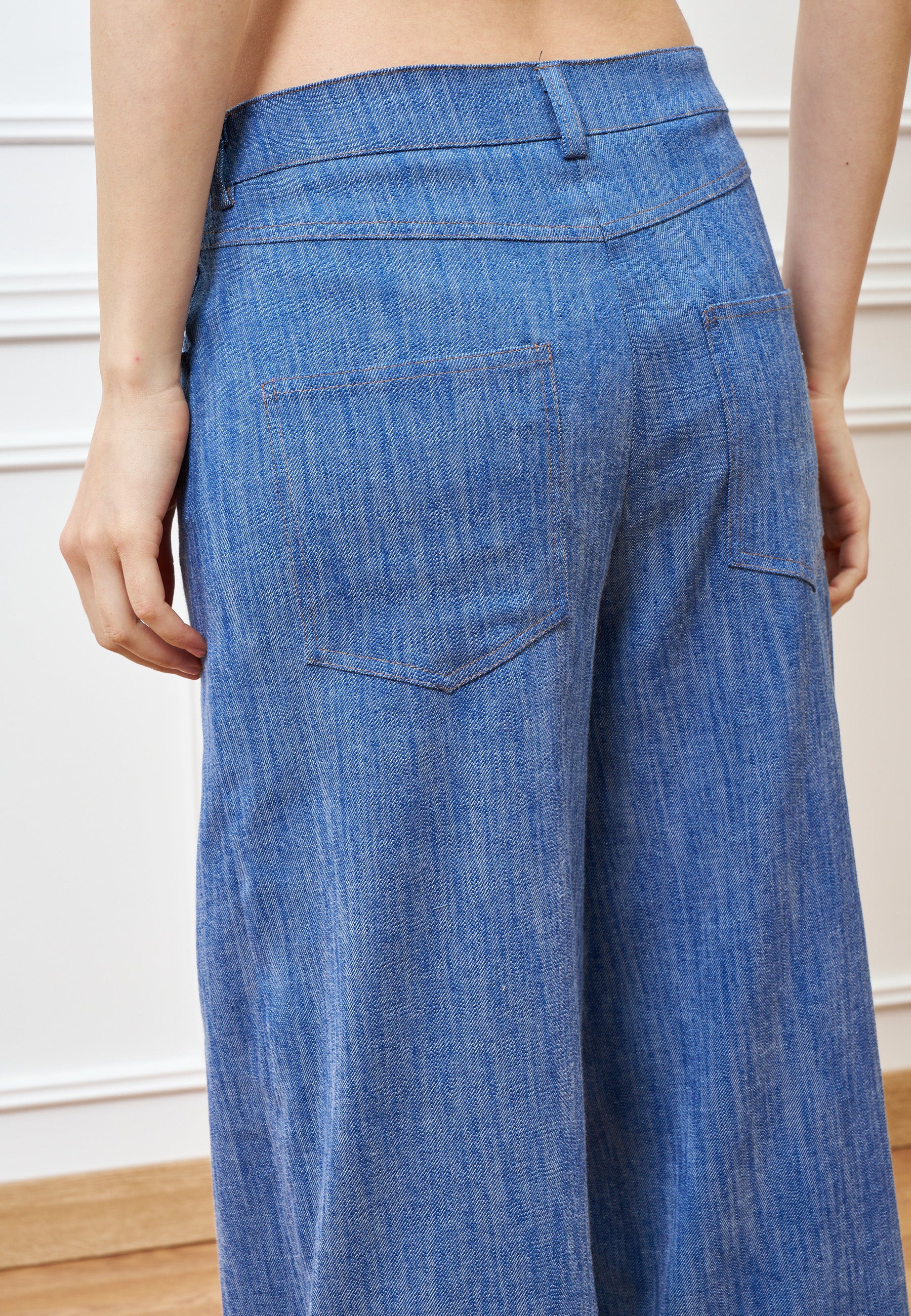 Pantalone palazzo effetto denim - BLU - Image 6