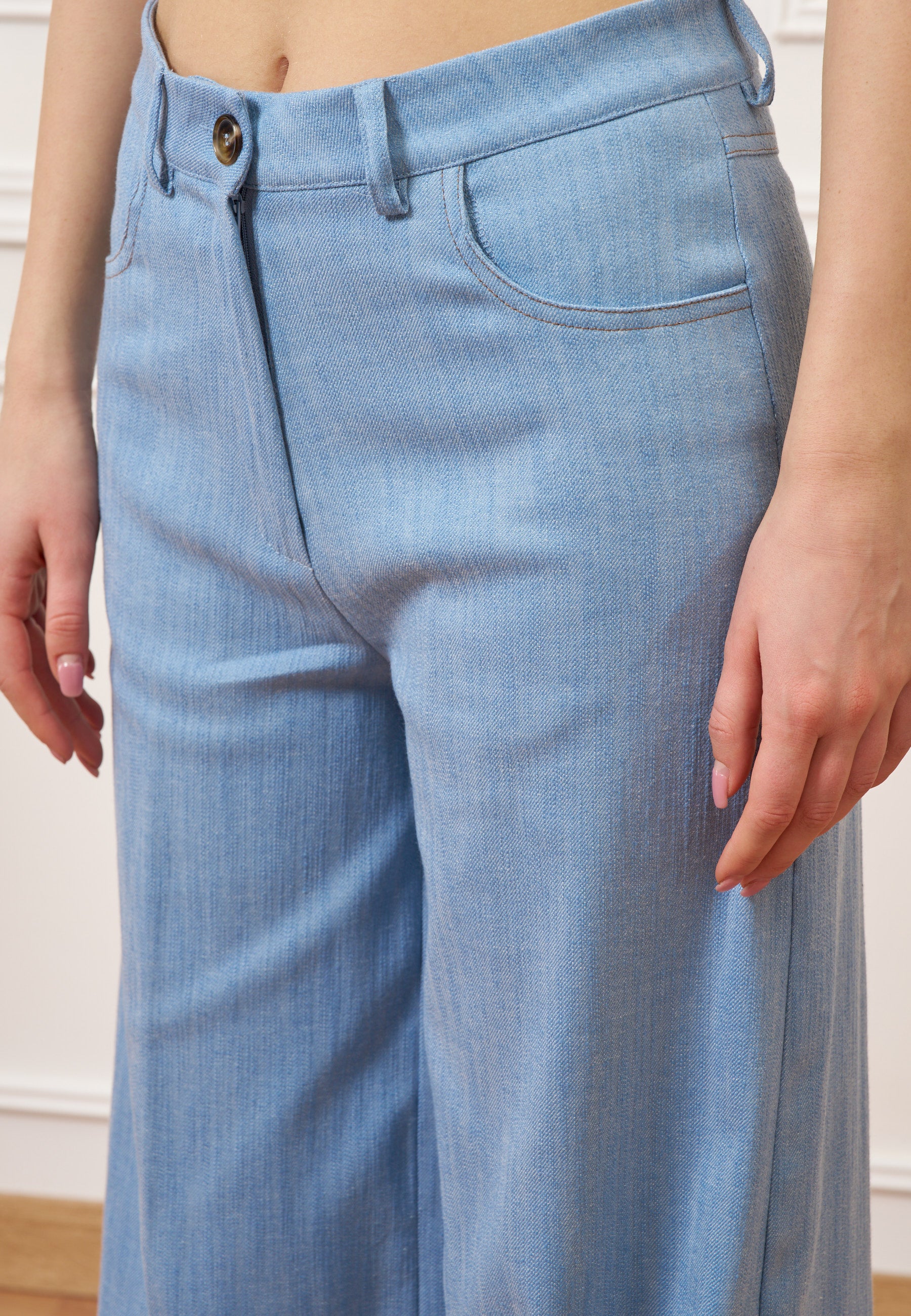 Pantalone palazzo effetto denim - CELESTE - Image 3