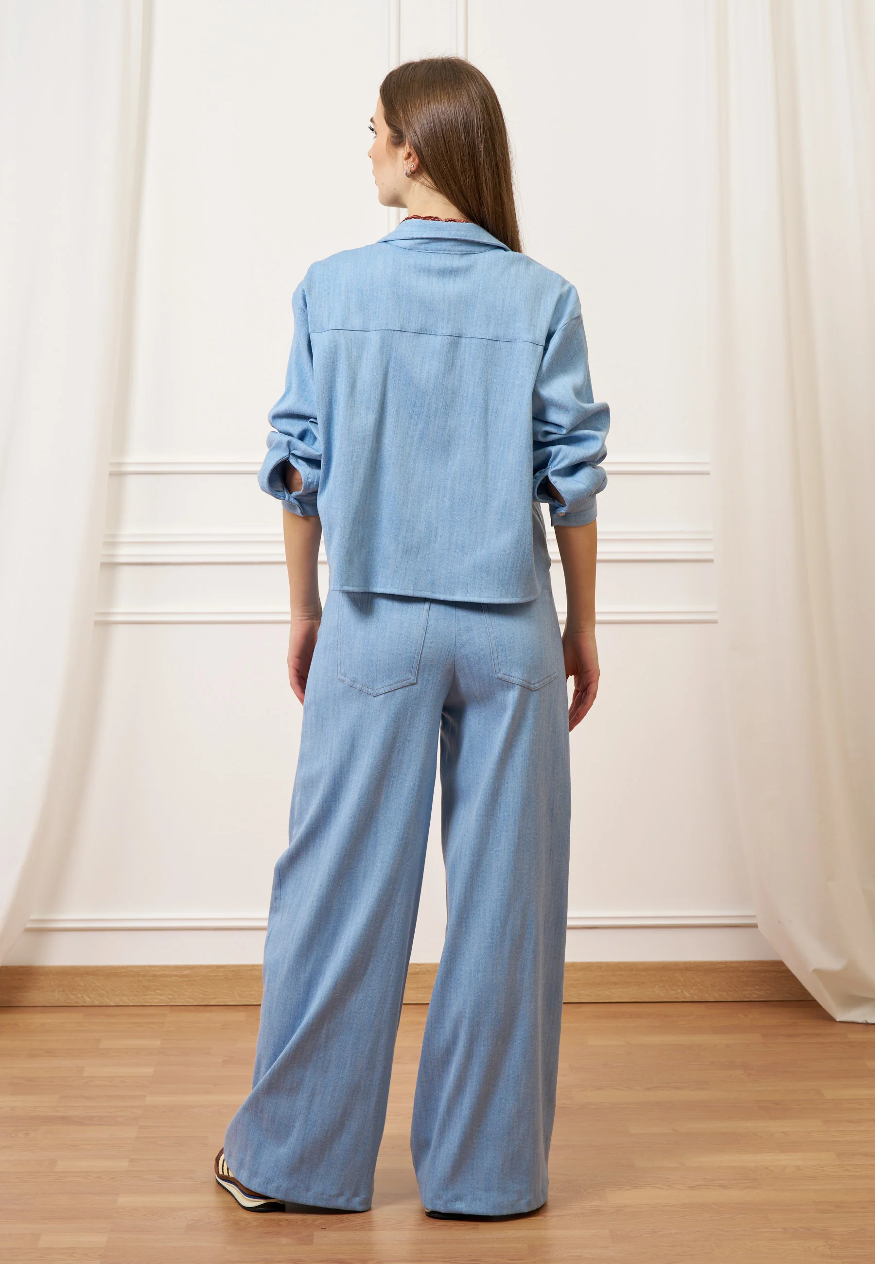 Pantalone palazzo effetto denim - CELESTE - Image 5