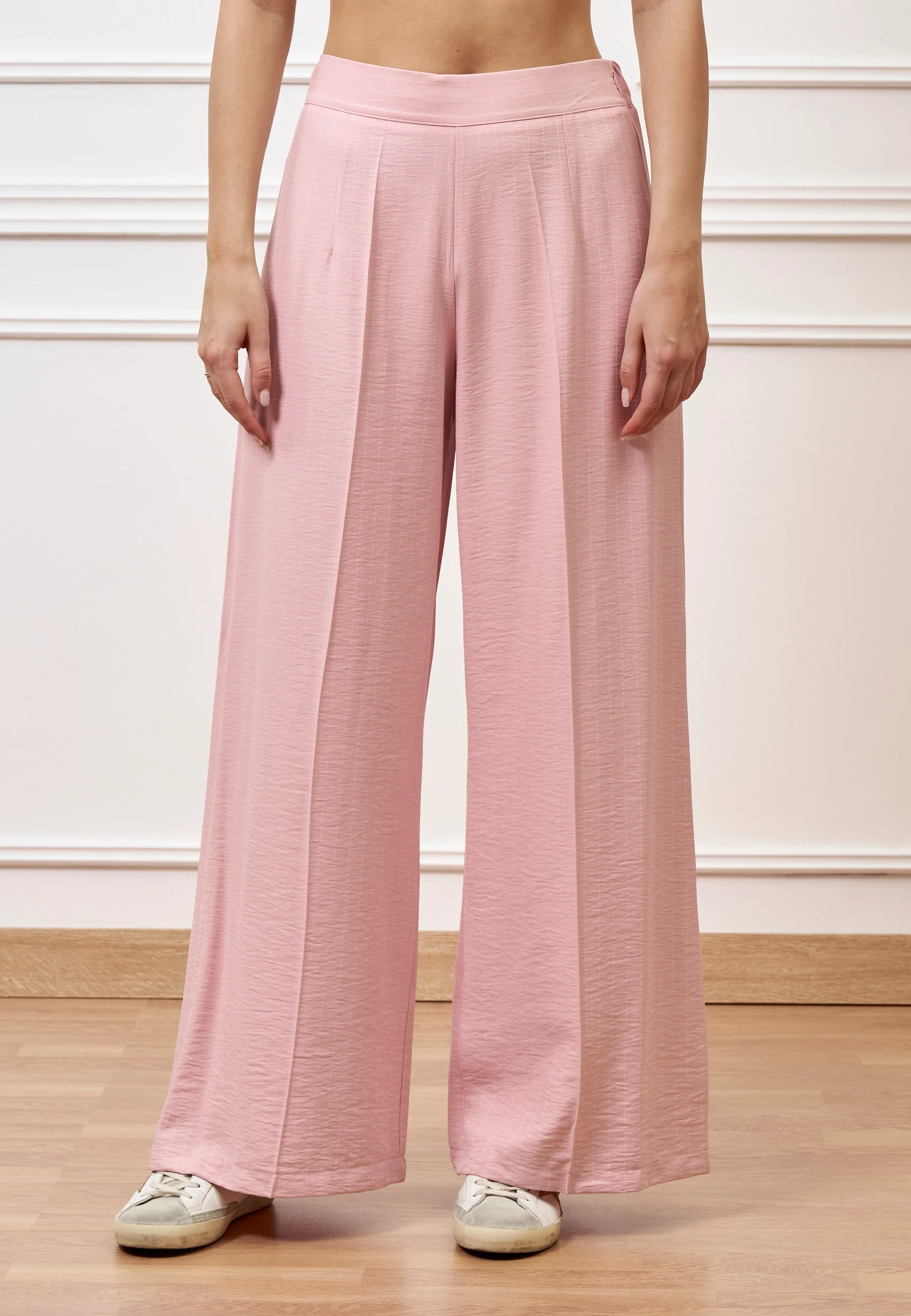 Pantalone palazzo gessato con zip laterale - ROSA - Image 2