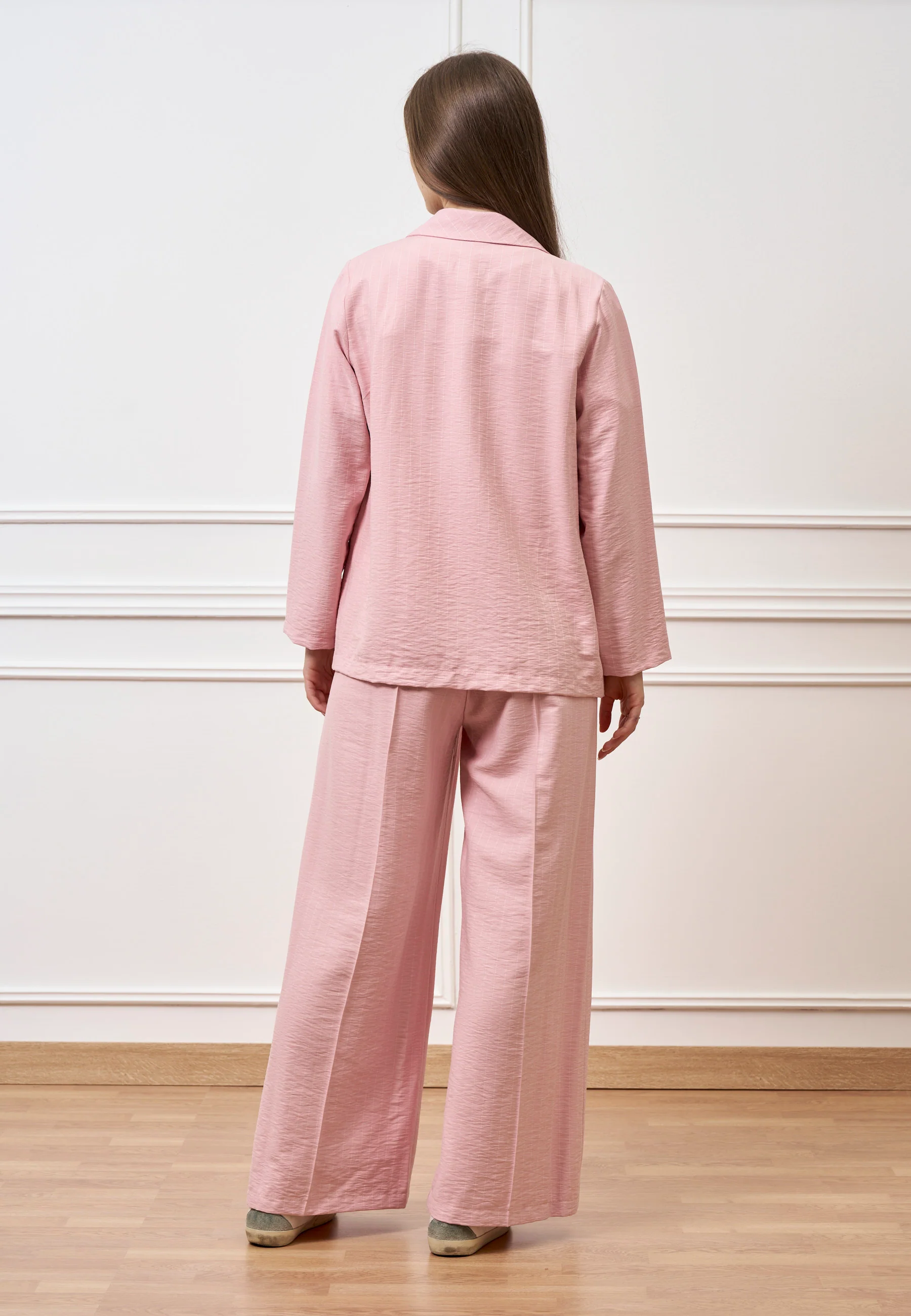 Pantalone palazzo gessato con zip laterale - ROSA - Image 6