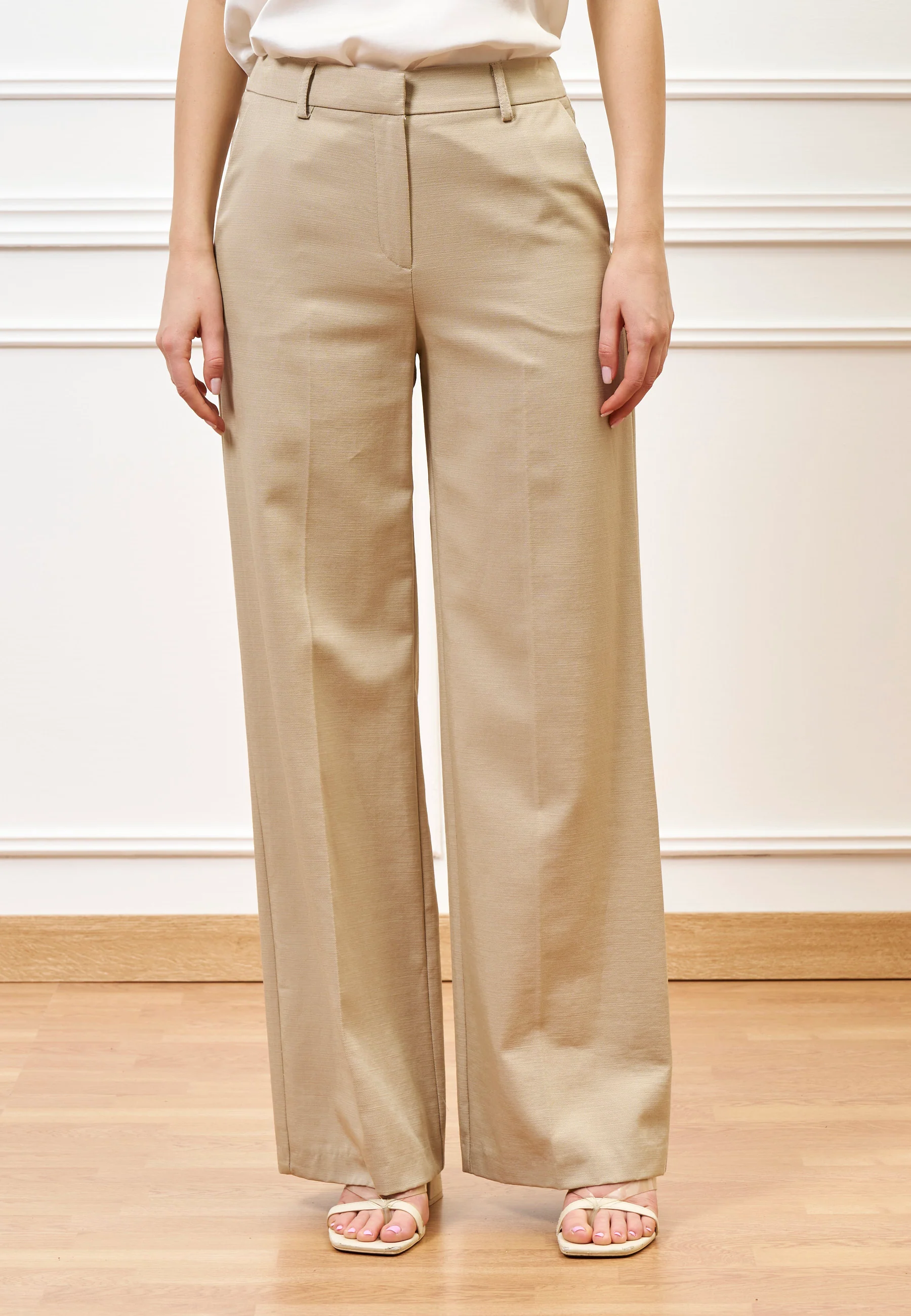 Pantalone palazzo in cotone - BEIGE - Image 2