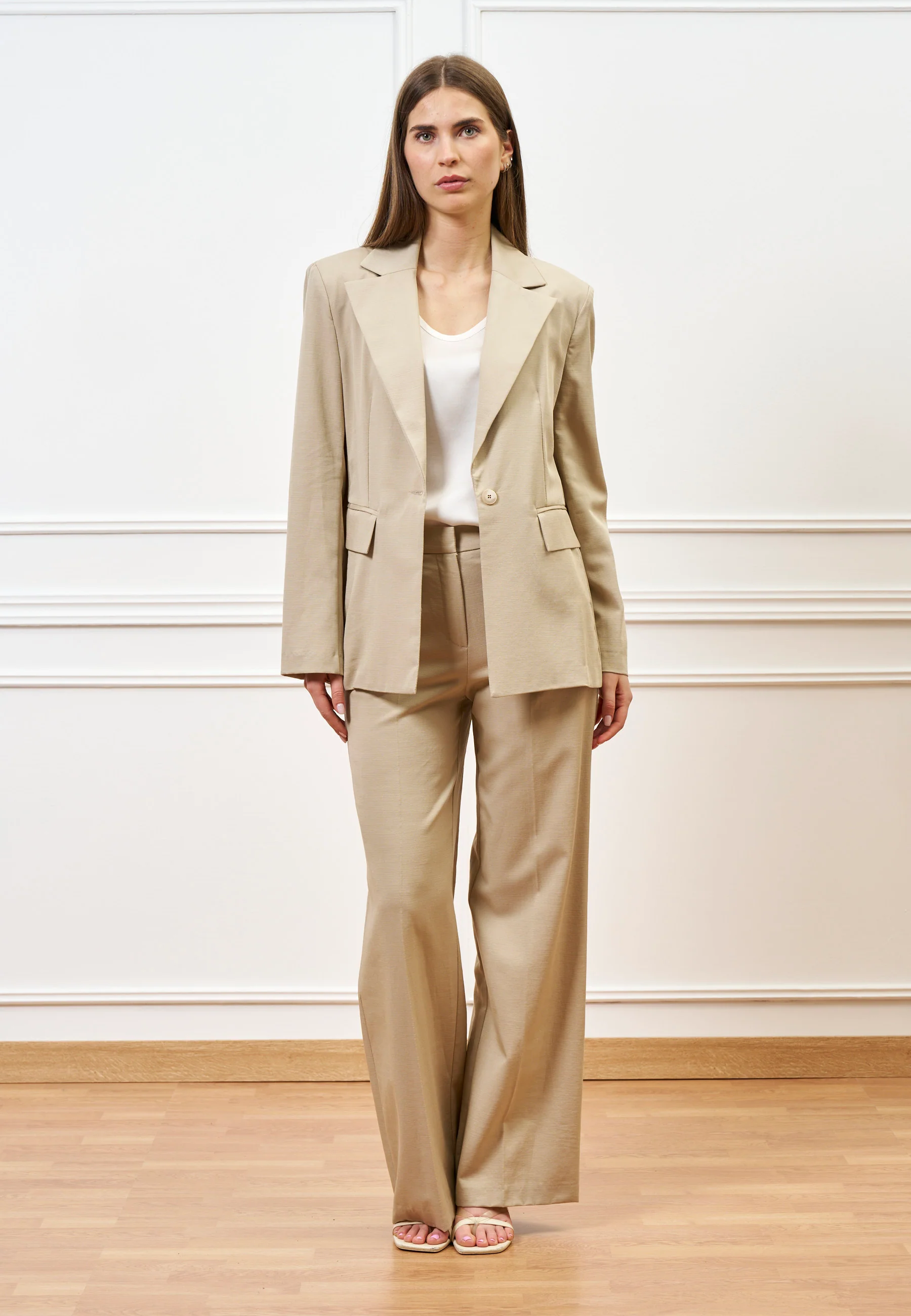 Pantalone palazzo in cotone - BEIGE - Image 4