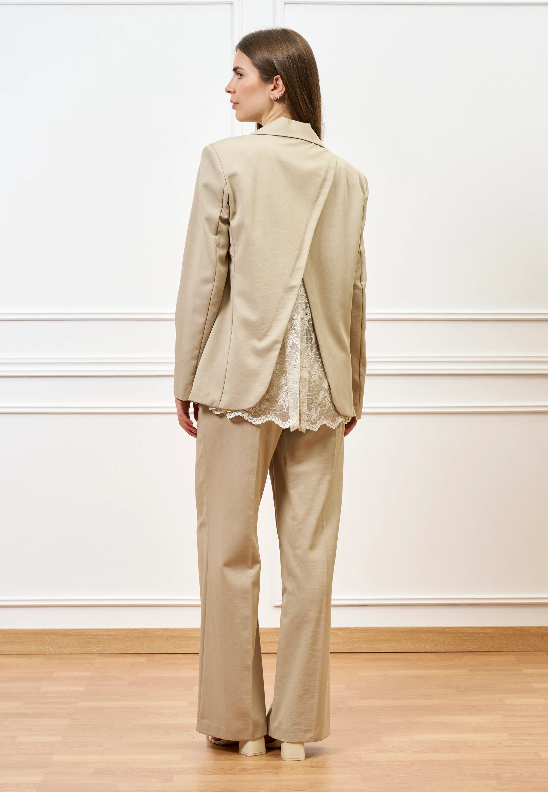 Pantalone palazzo in cotone - BEIGE - Image 6