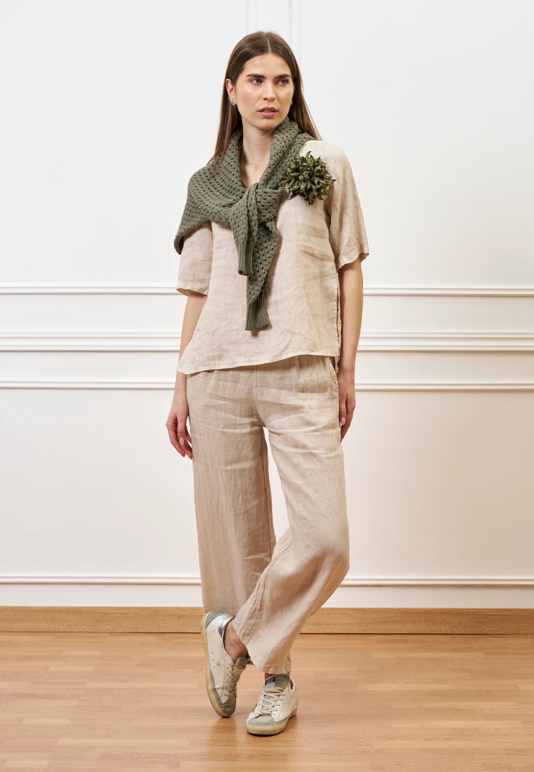 Pantalone palazzo in lino - BEIGE