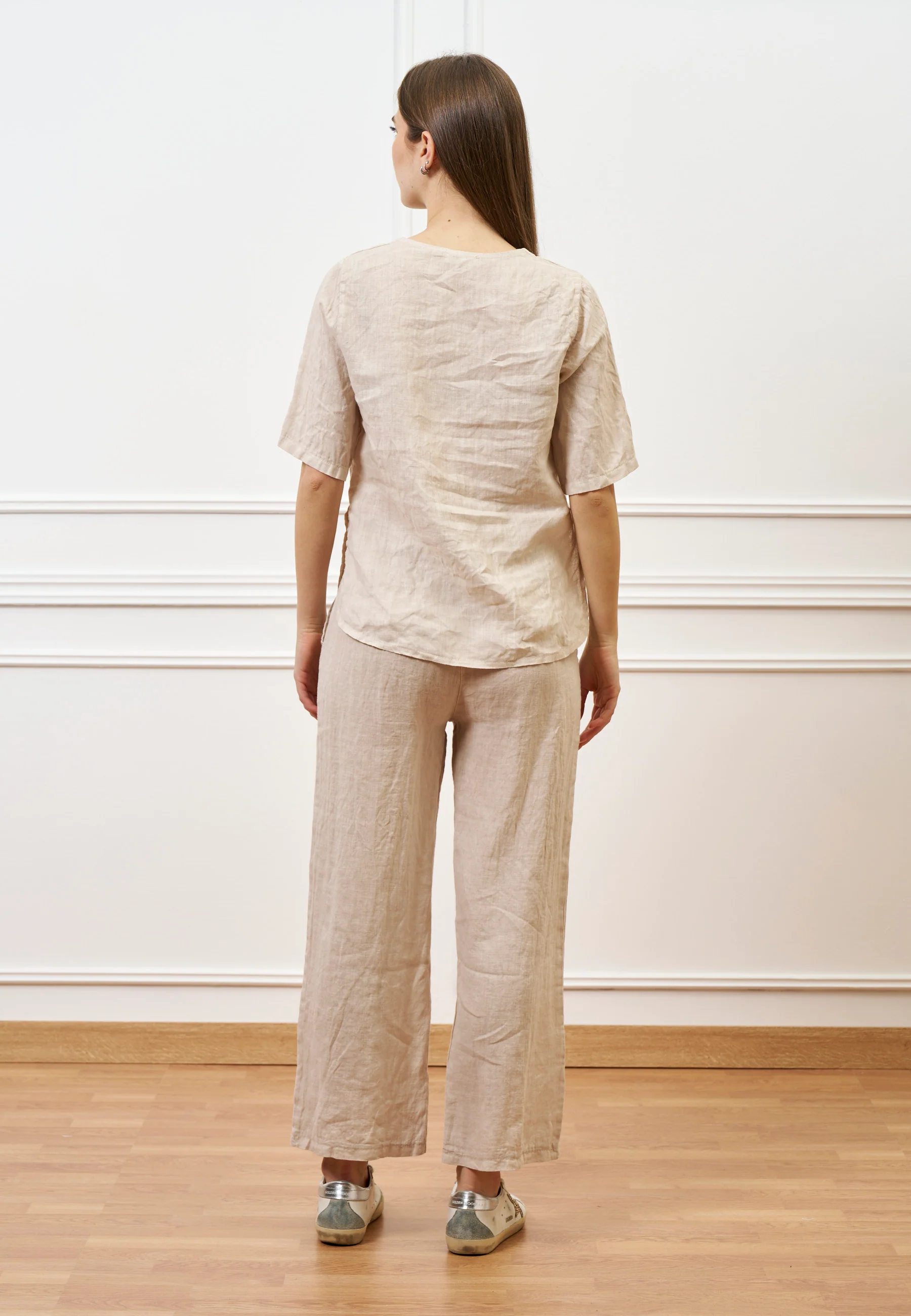 Pantalone palazzo in lino - BEIGE - Image 3