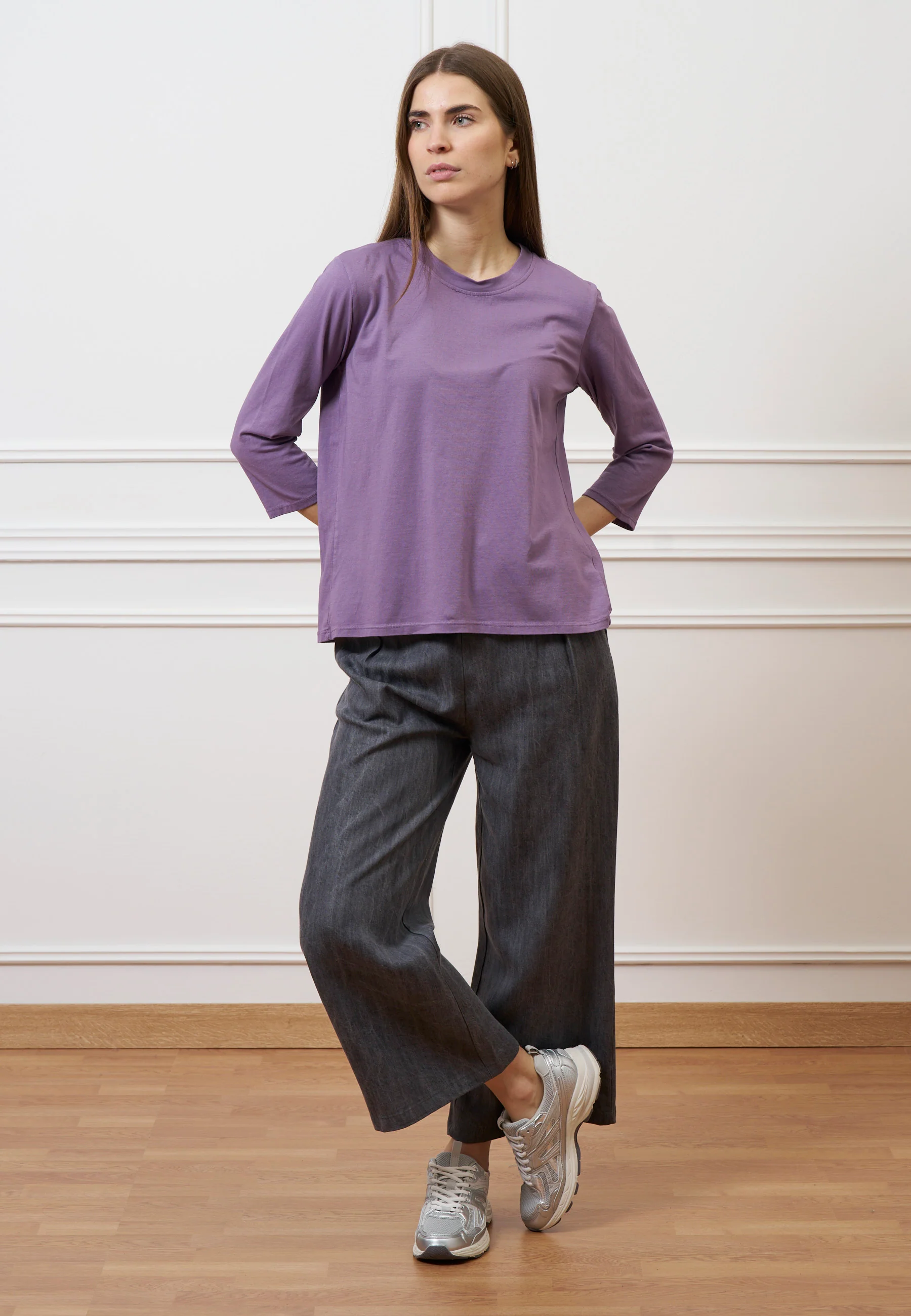 Pantalone palazzo in tencel - GRIGIO MEDIO - Image 14