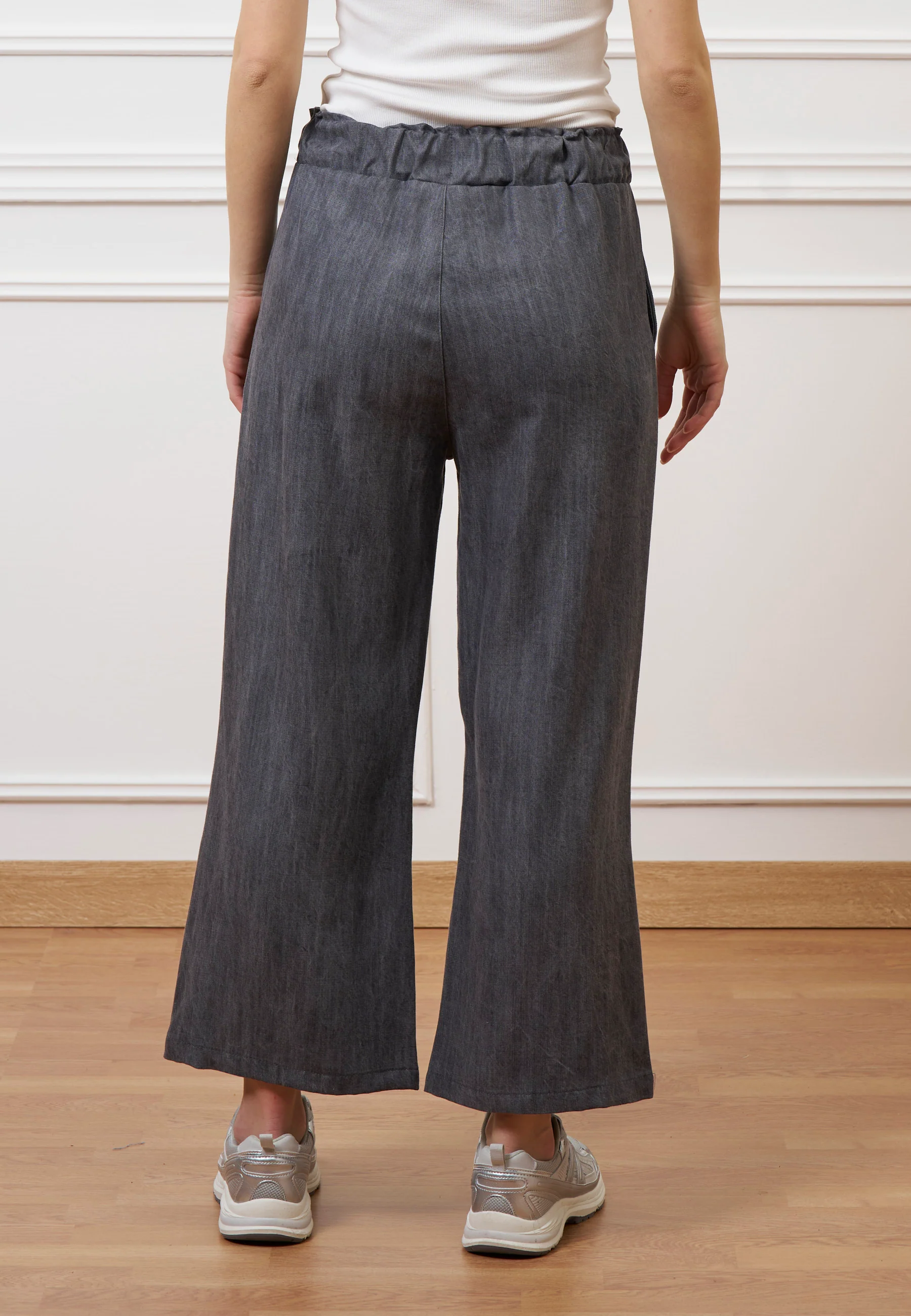 Pantalone palazzo in tencel - GRIGIO MEDIO - Image 5