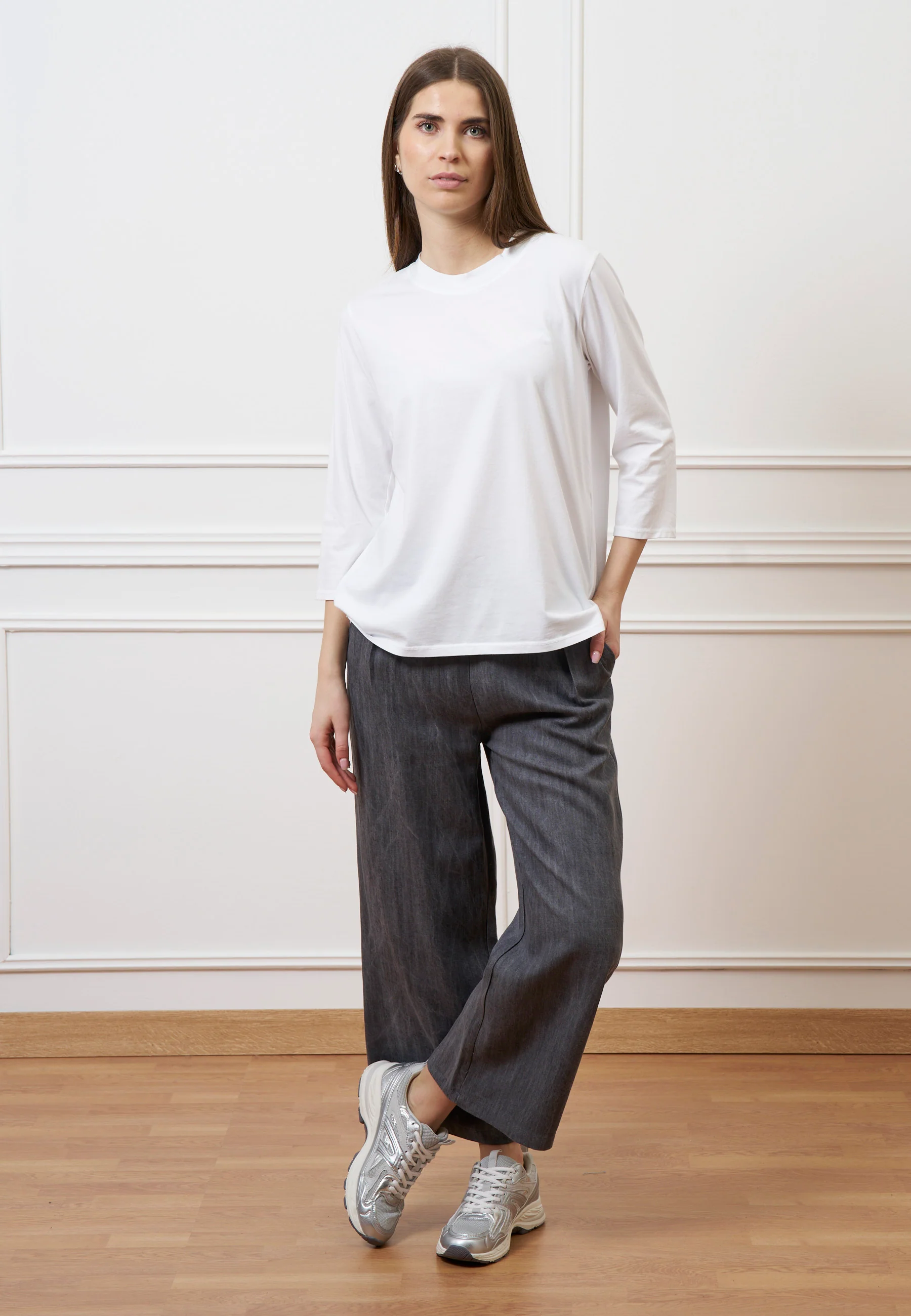 Pantalone palazzo in tencel - GRIGIO MEDIO - Image 7