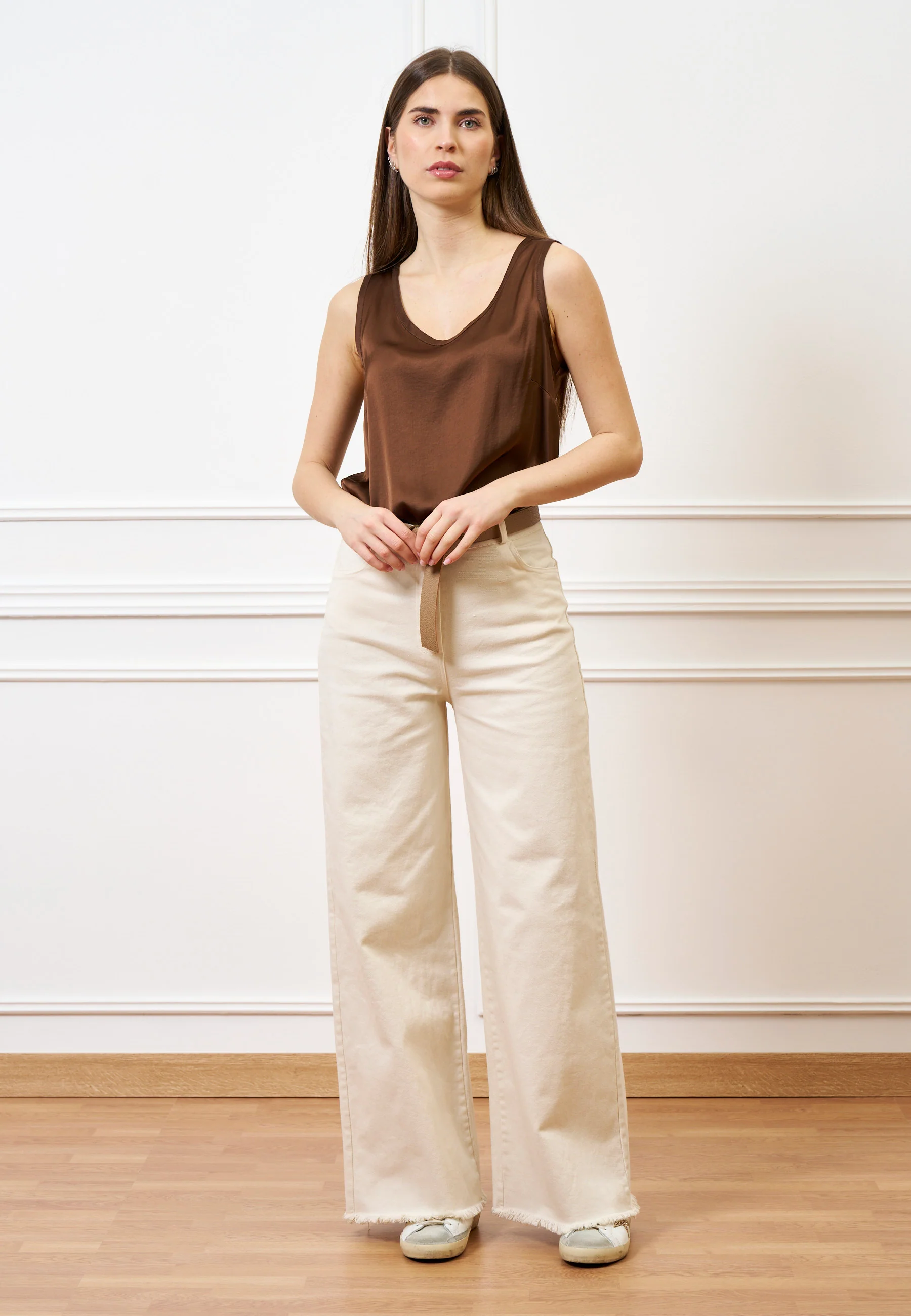 Pantalone palazzo orlo sfrangiato  - AVORIO - Image 3
