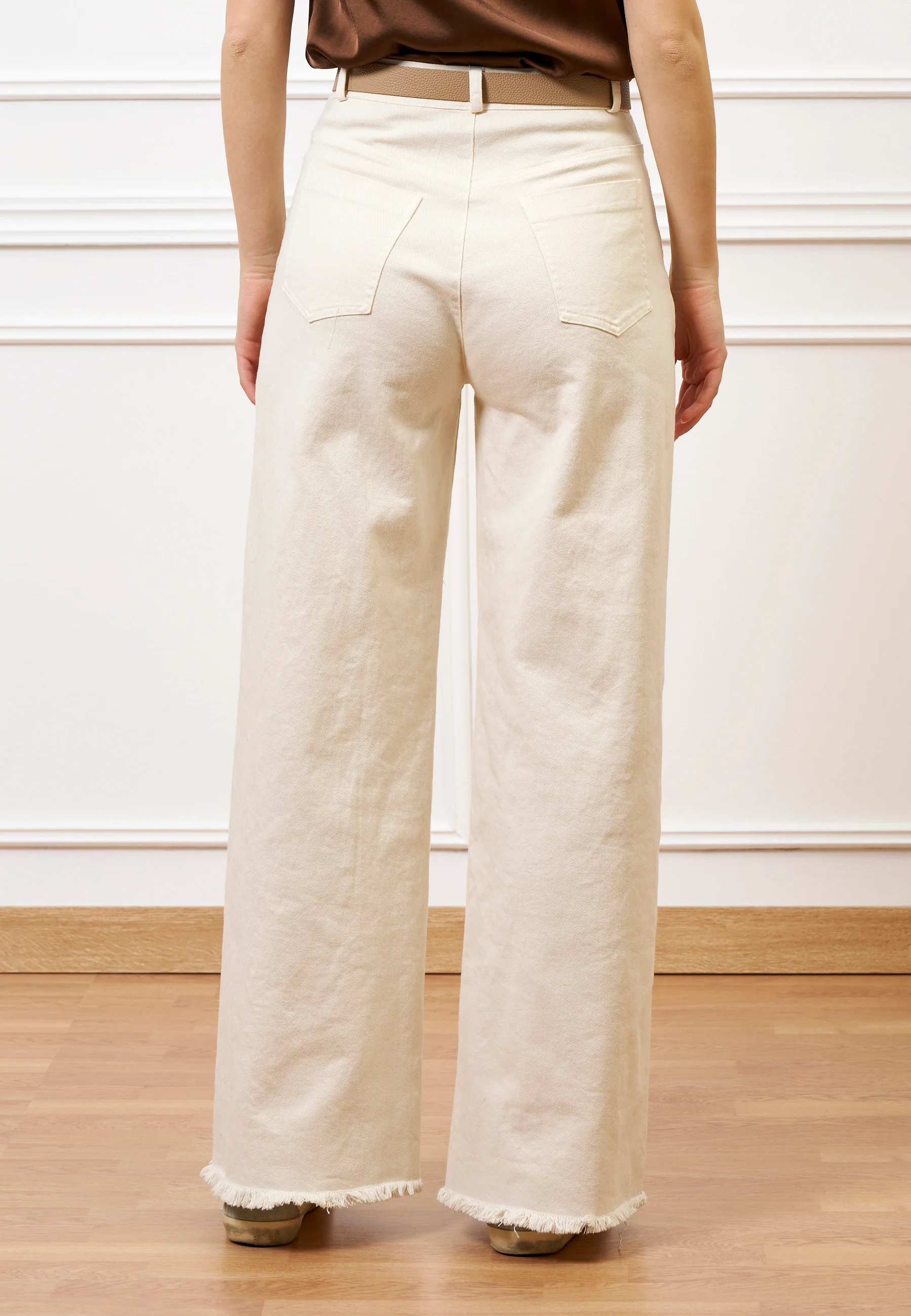 Pantalone palazzo orlo sfrangiato  - AVORIO - Image 6