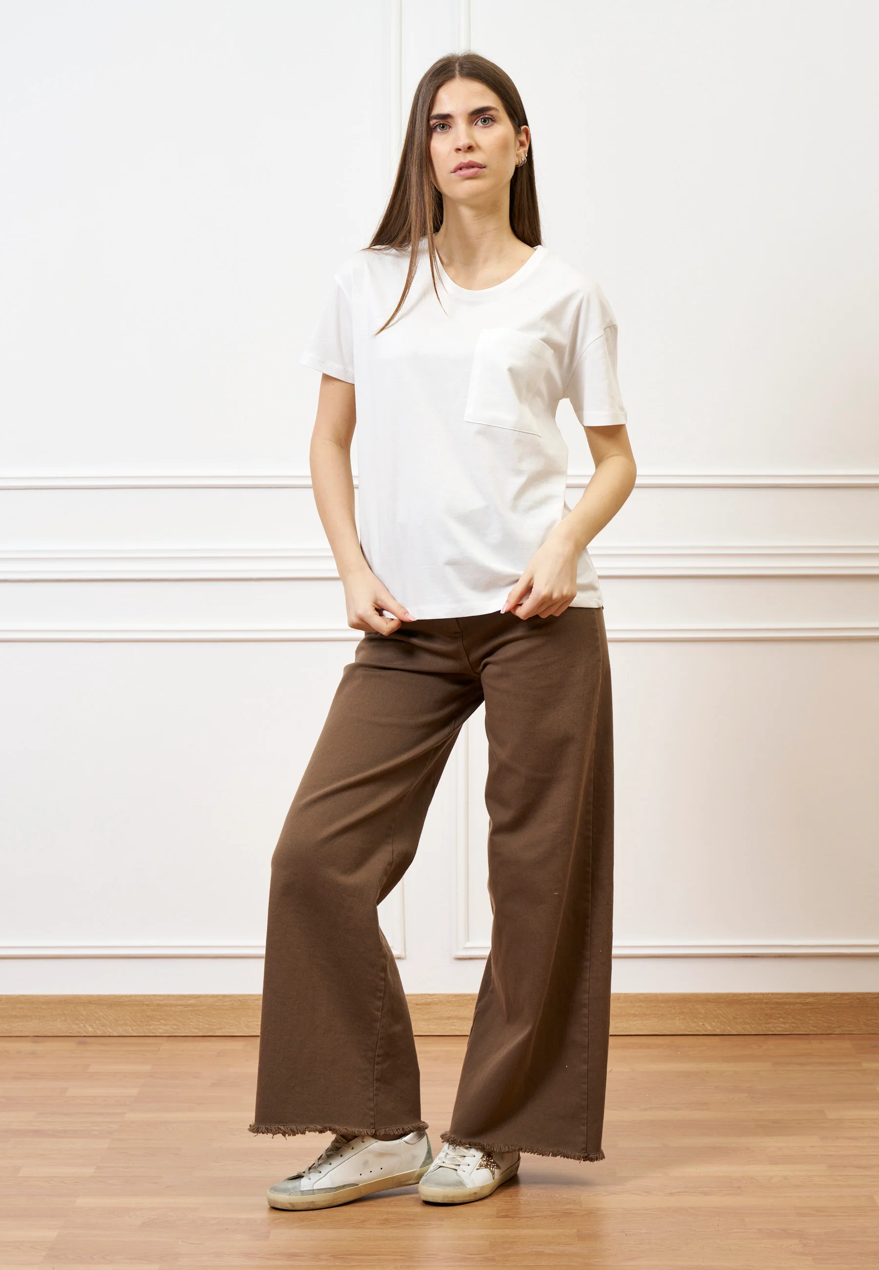Pantalone palazzo orlo sfrangiato  - FANGO - Image 10