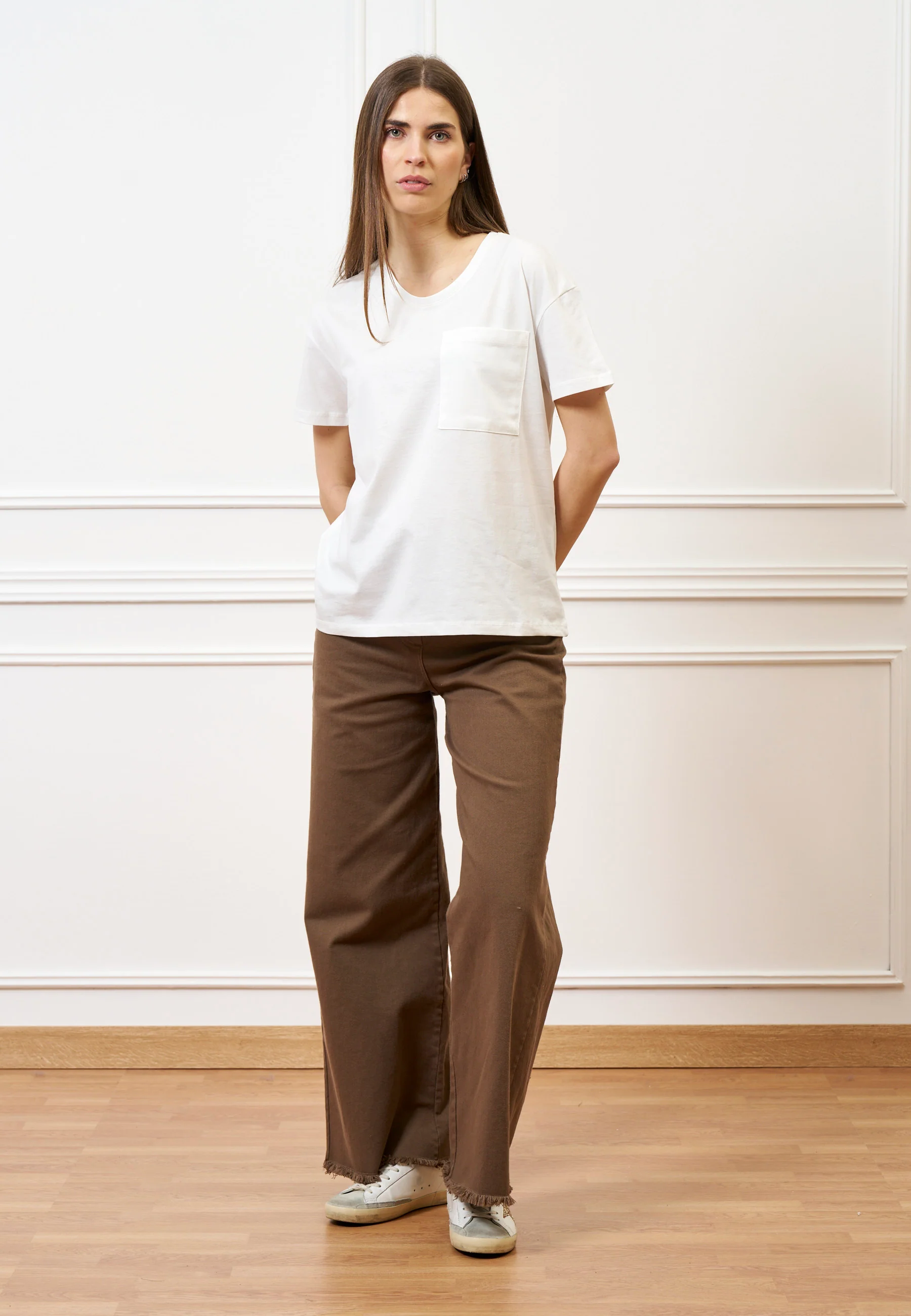 Pantalone palazzo orlo sfrangiato  - FANGO - Image 11