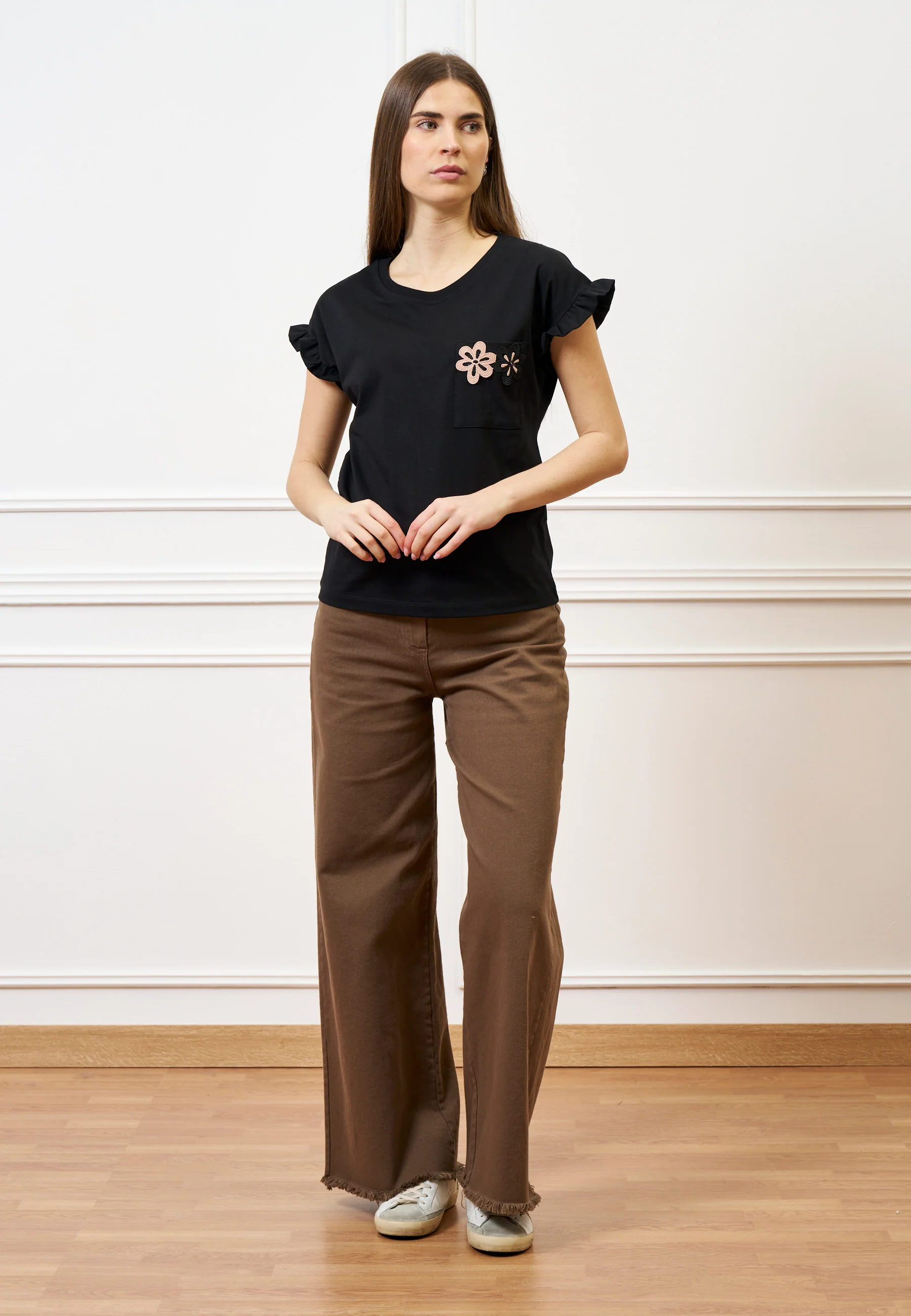 Pantalone palazzo orlo sfrangiato  - FANGO - Image 13