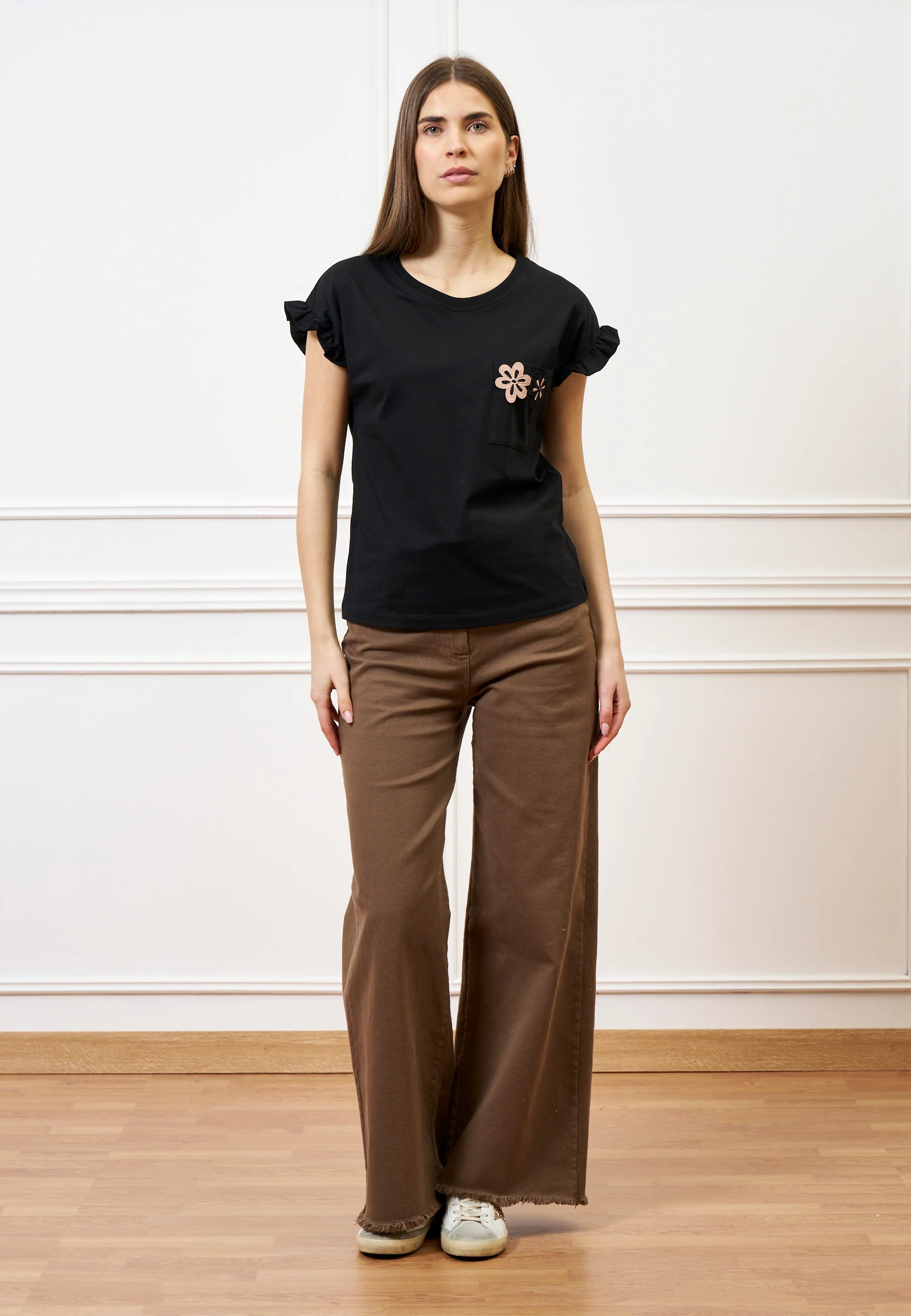 Pantalone palazzo orlo sfrangiato  - FANGO - Image 14